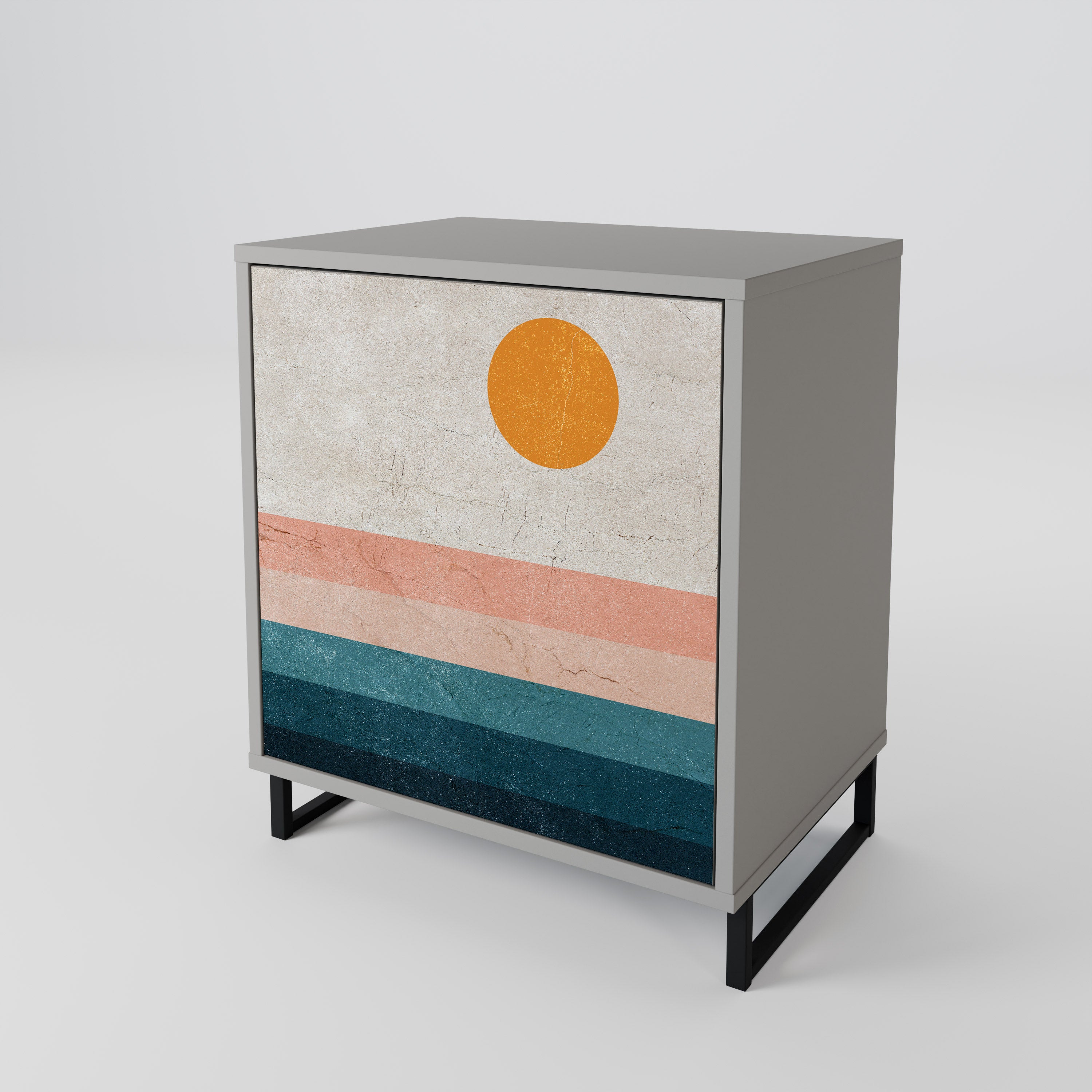 TWO HALVES 1-Door Sideboard in Grey Finish