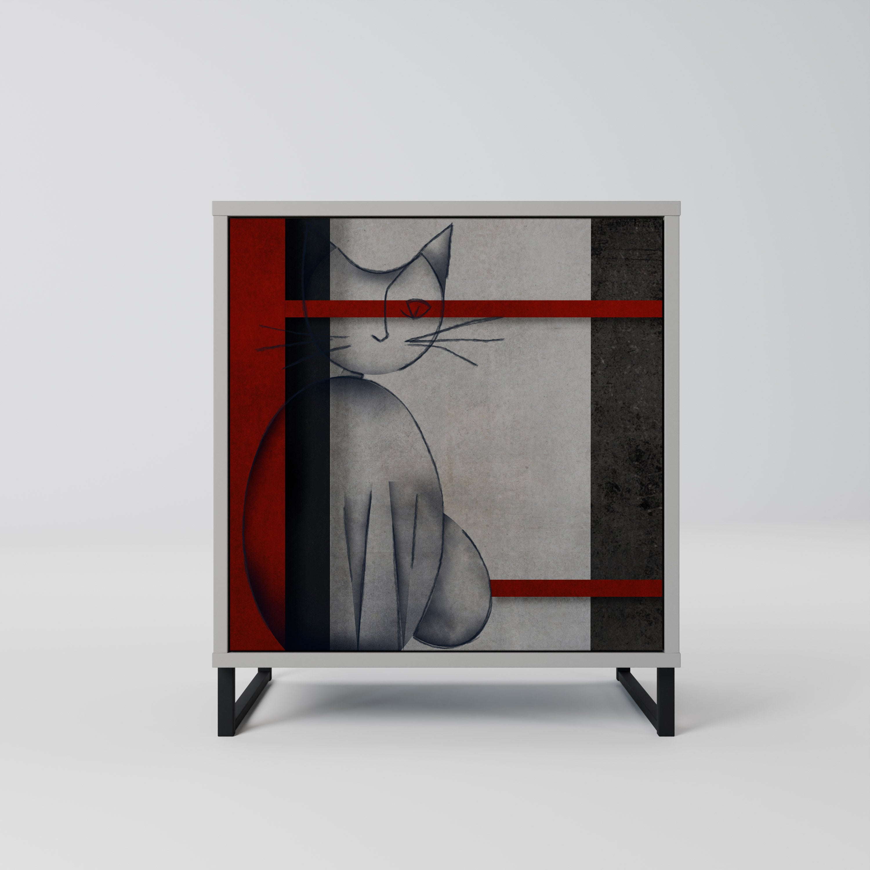 GRAY FIGURES 1-Door Sideboard in Grey Finish