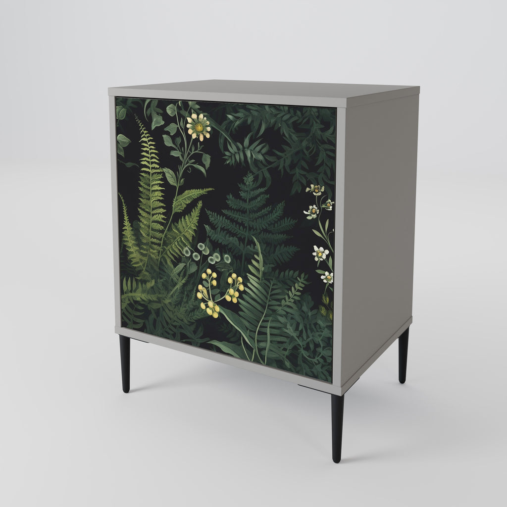 FERN FLOWERS 1-Door Sideboard in Grey Finish