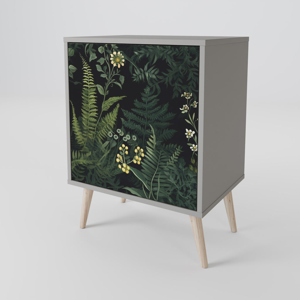 FERN FLOWERS 1-Door Sideboard in Grey Finish