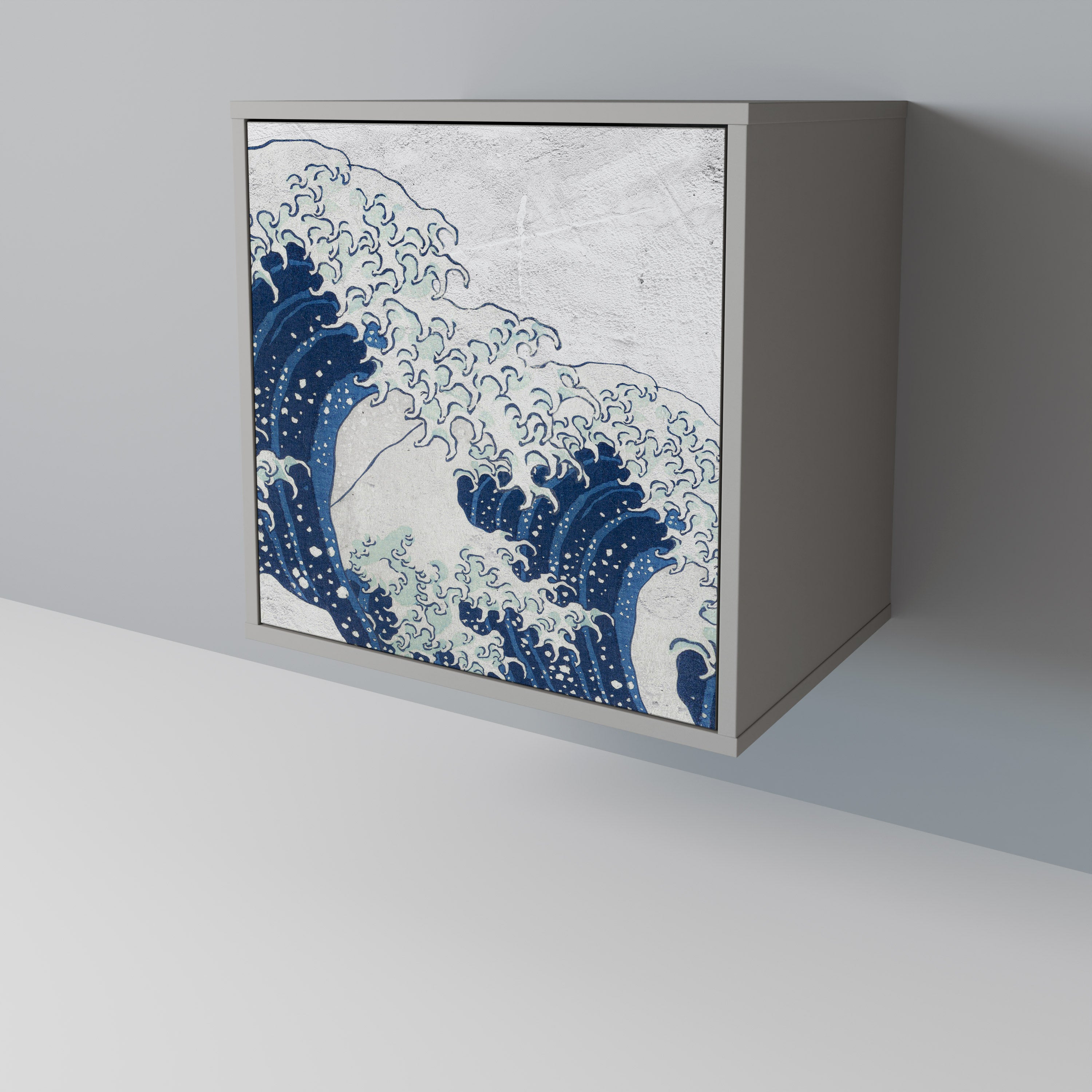 THE GREAT WAVE AT KANAGAWA Sideboard mit 1 Tür in Grau