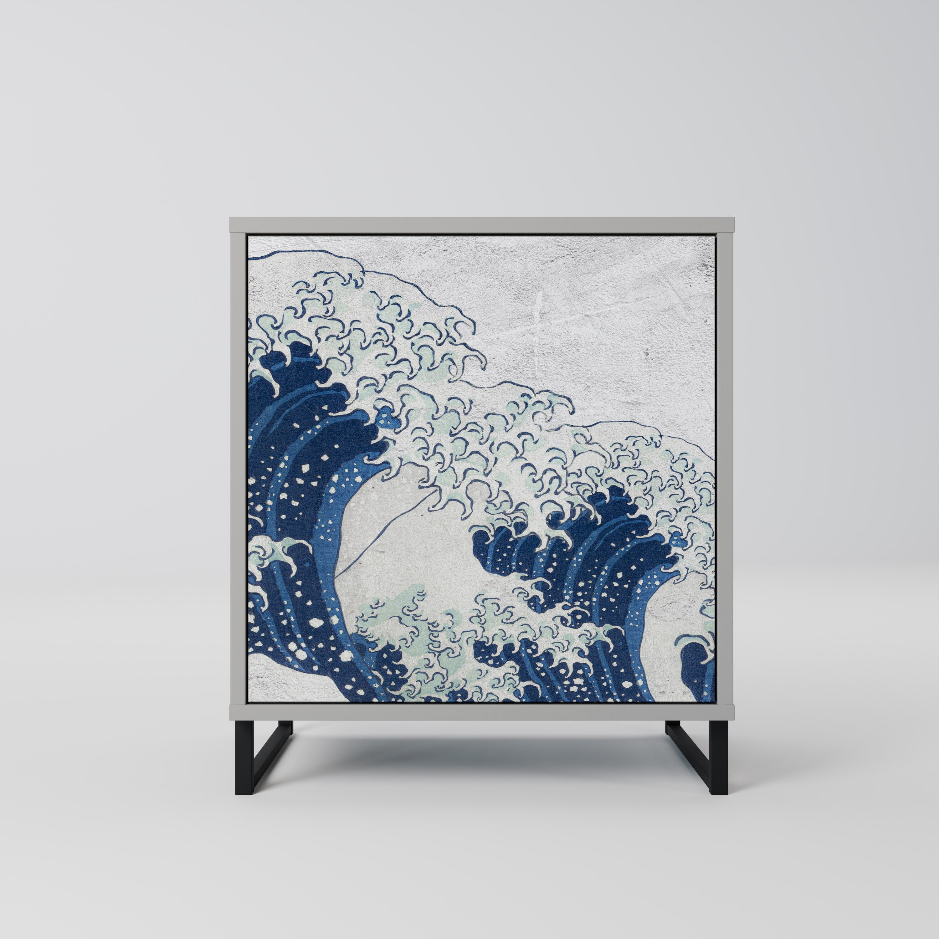THE GREAT WAVE AT KANAGAWA Sideboard mit 1 Tür in Grau