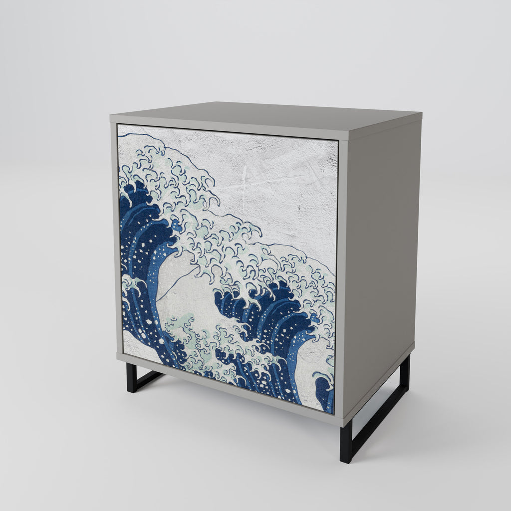 THE GREAT WAVE AT KANAGAWA Sideboard mit 1 Tür in Grau