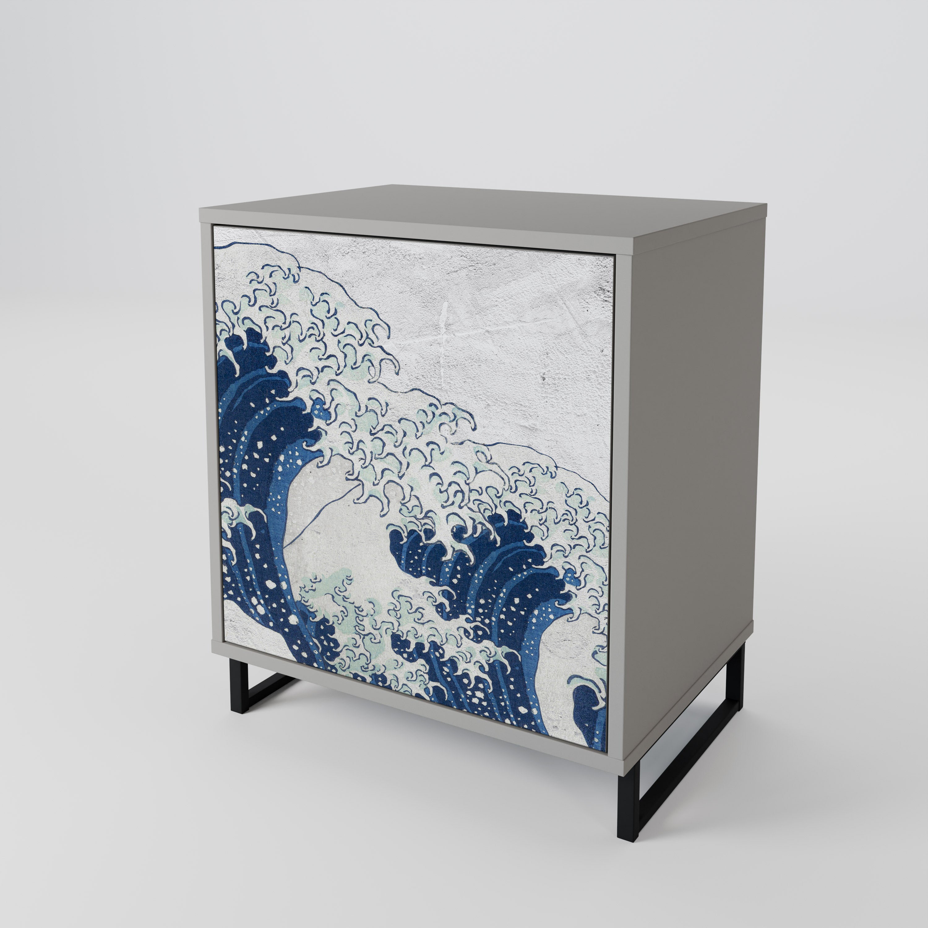 THE GREAT WAVE AT KANAGAWA Sideboard mit 1 Tür in Grau