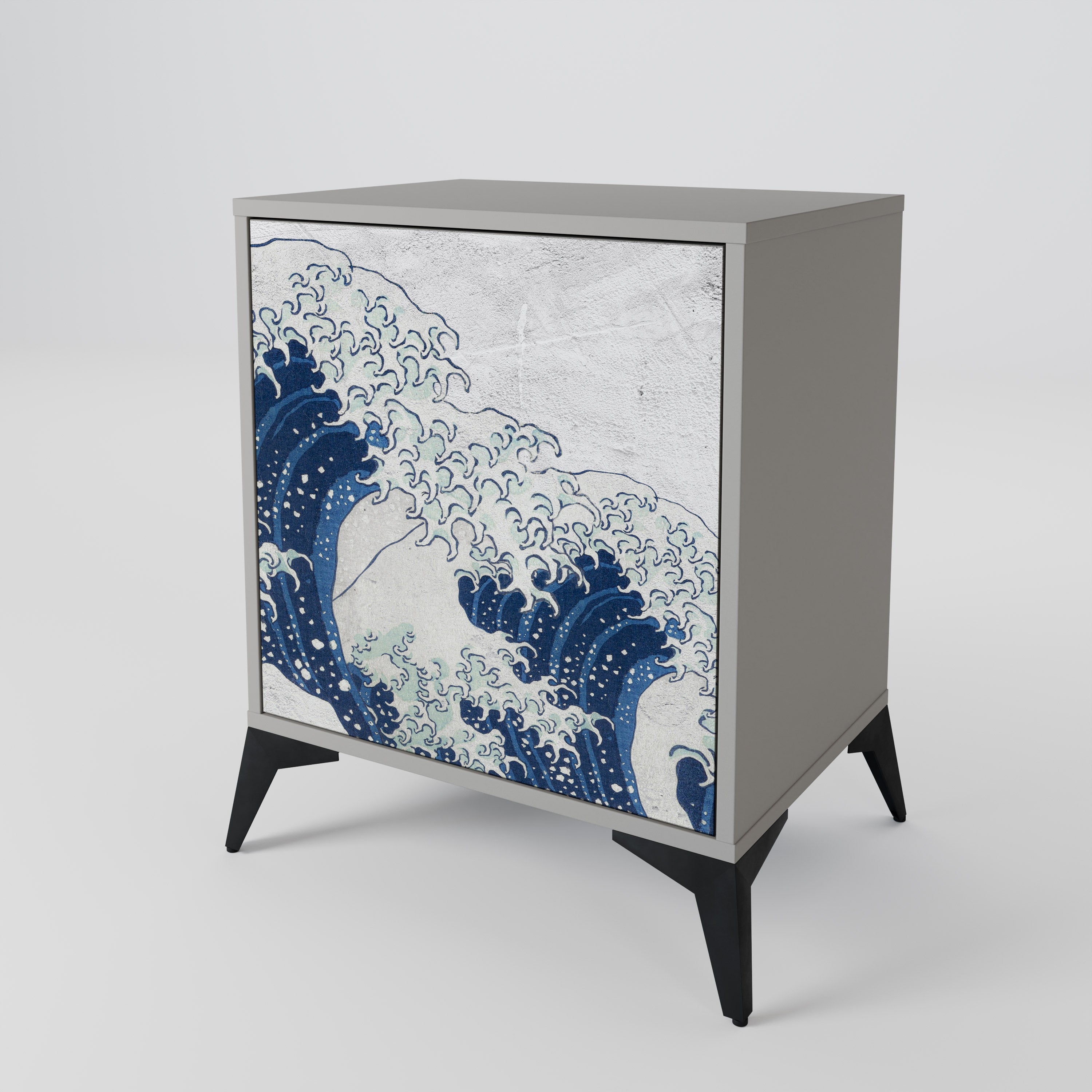 THE GREAT WAVE AT KANAGAWA Sideboard mit 1 Tür in Grau