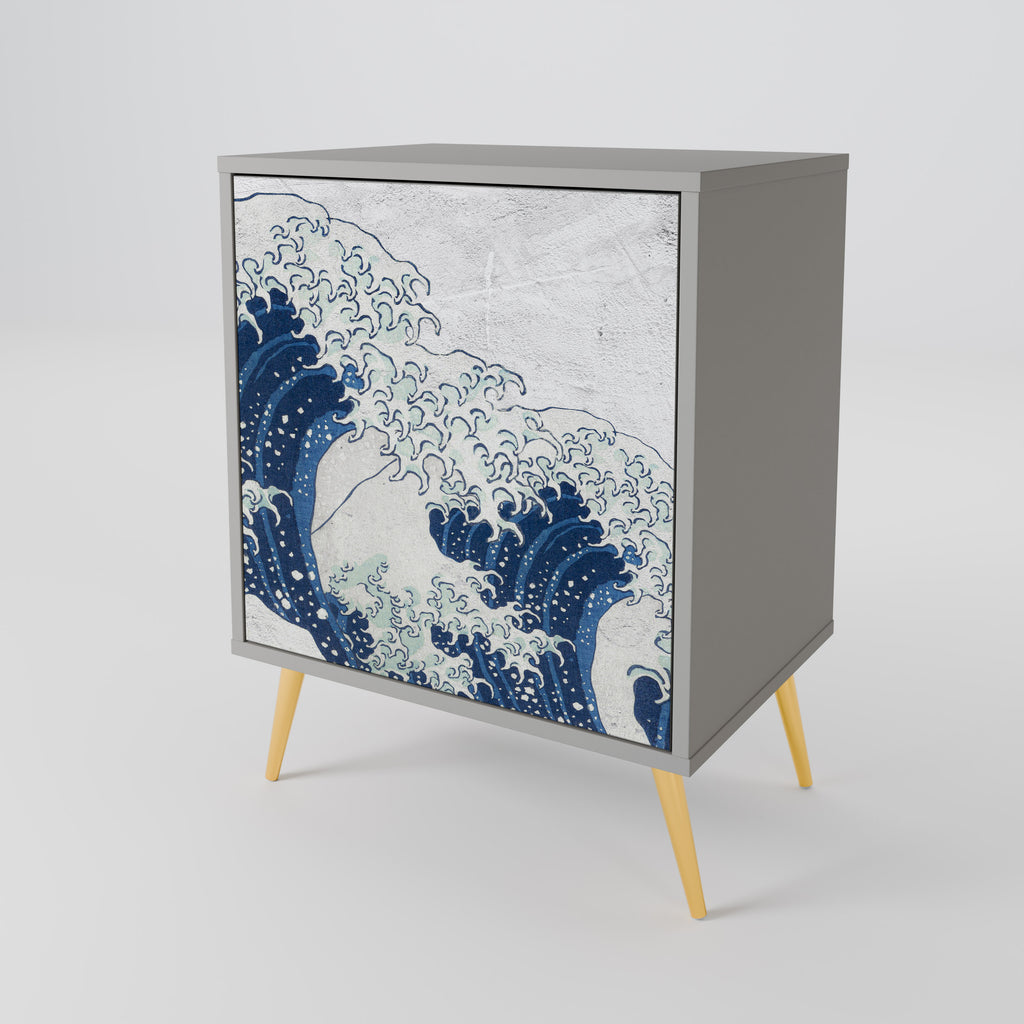 THE GREAT WAVE AT KANAGAWA Sideboard mit 1 Tür in Grau