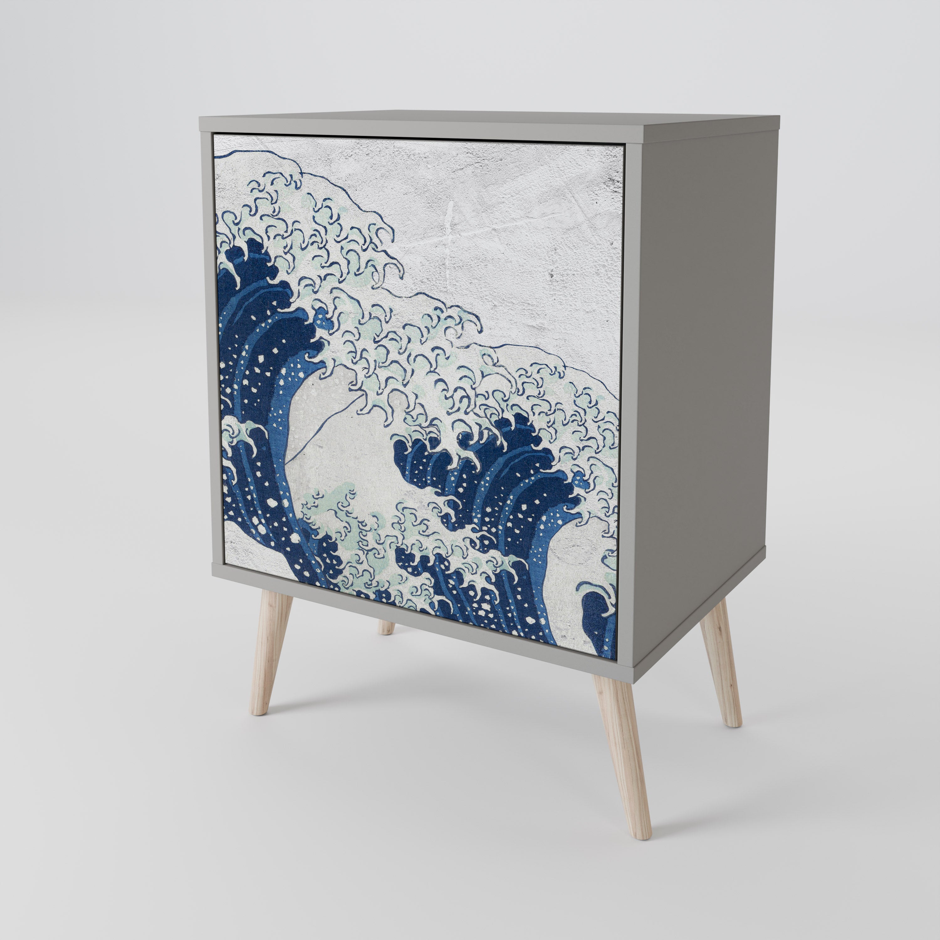 THE GREAT WAVE AT KANAGAWA Sideboard mit 1 Tür in Grau