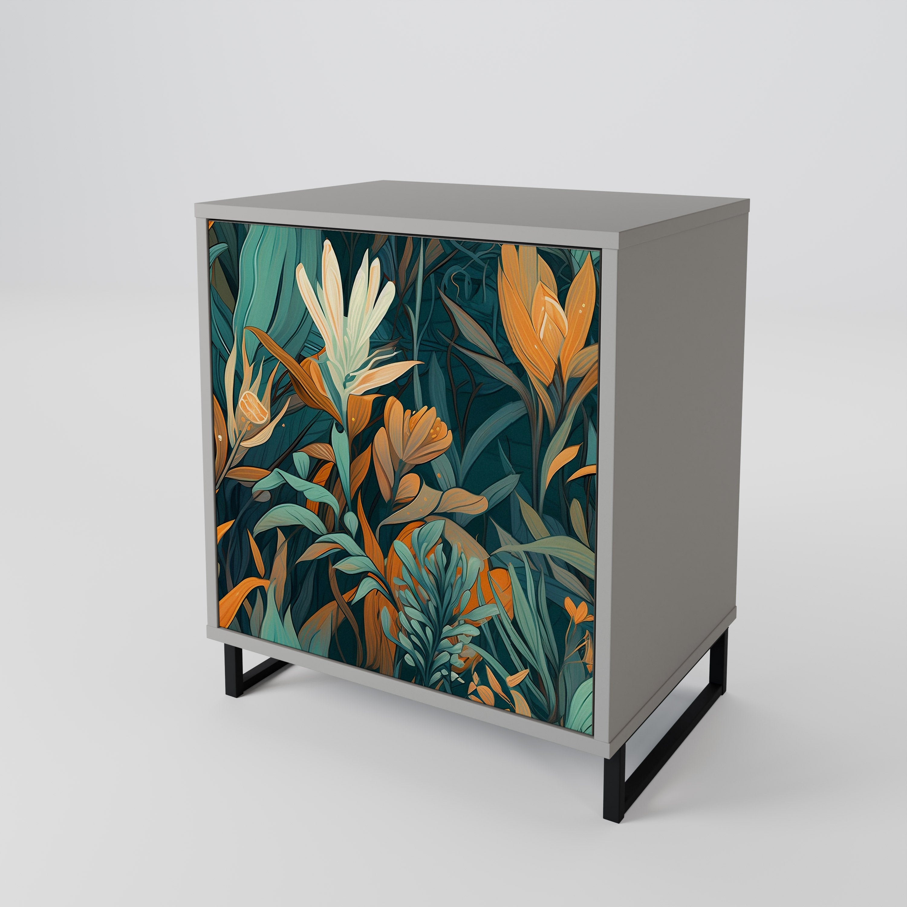 FLORAL SERENITY Sideboard mit 1 Tür in Grau
