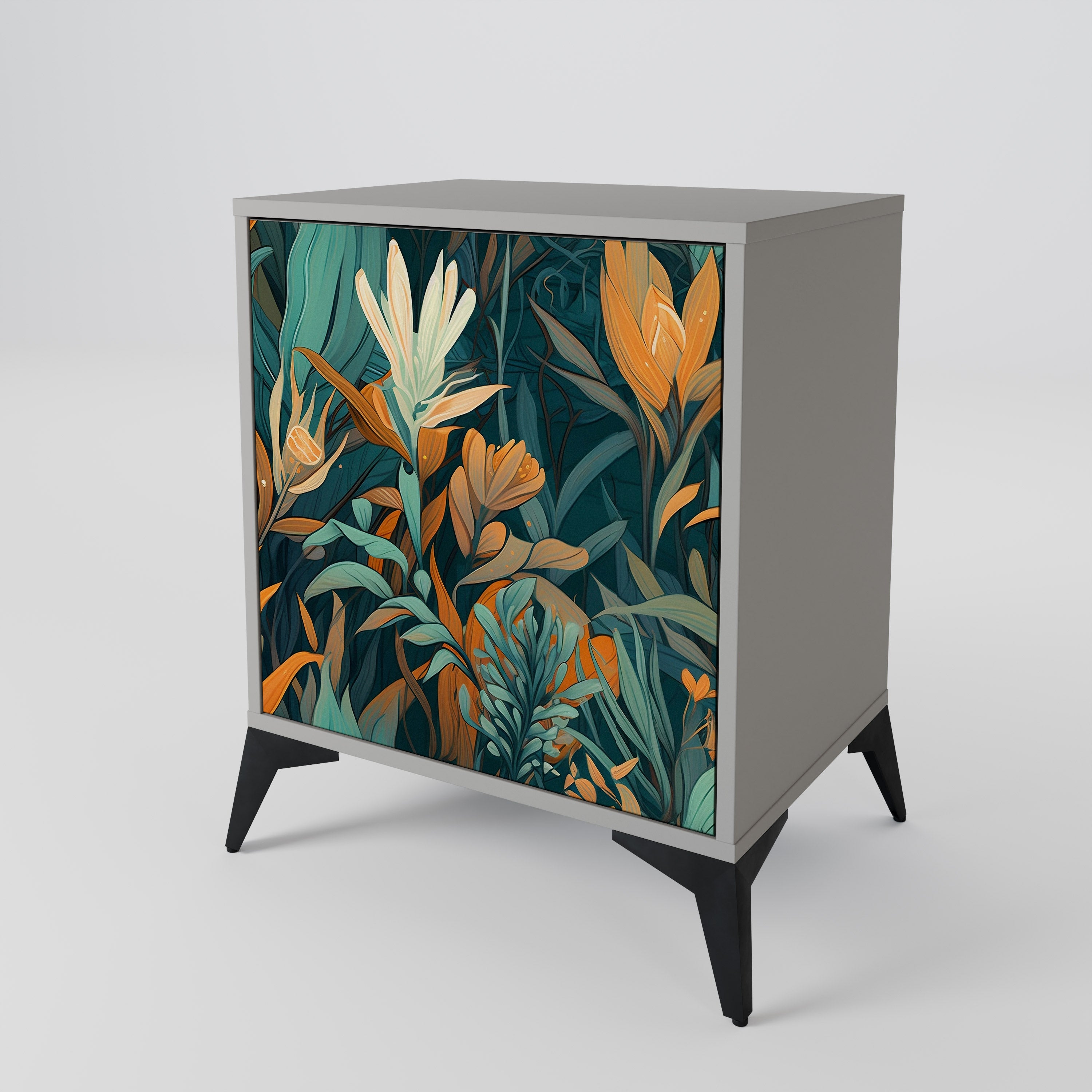 FLORAL SERENITY Sideboard mit 1 Tür in Grau