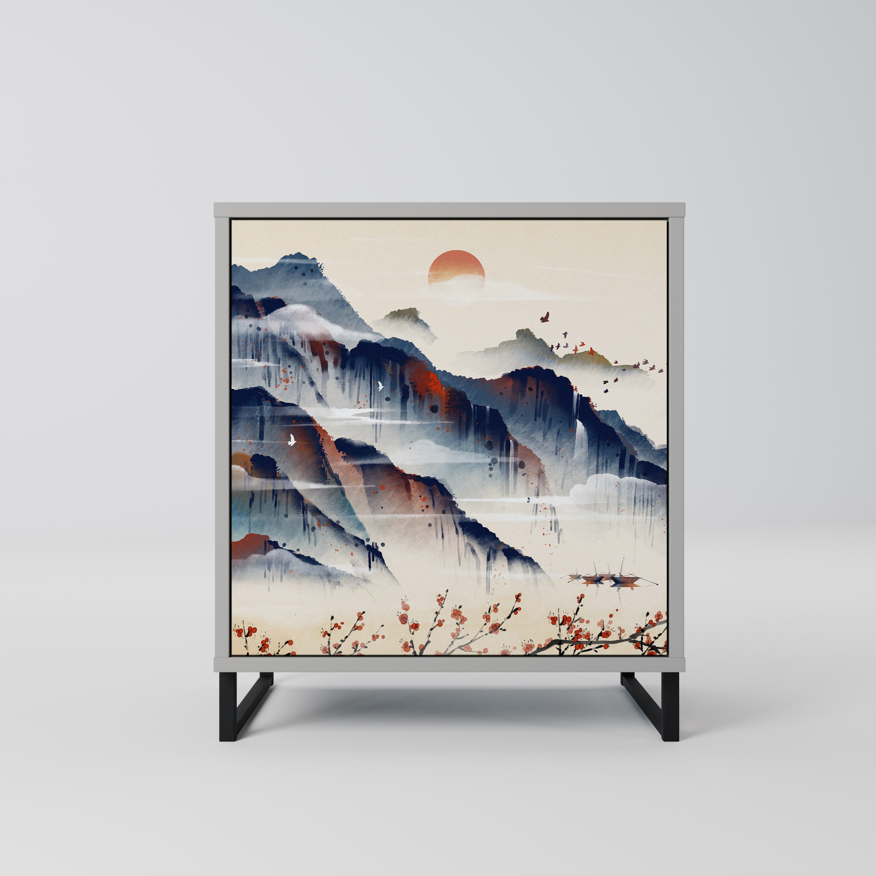 JAPANESE LANDSCAPE Sideboard mit 1 Tür in Grau