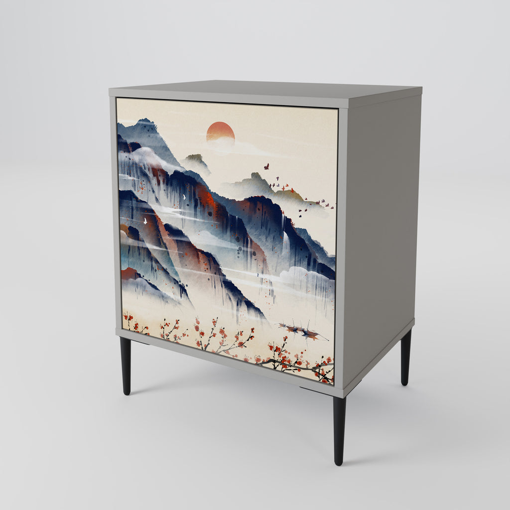 JAPANESE LANDSCAPE 1-Door Sideboard in Grey Finish