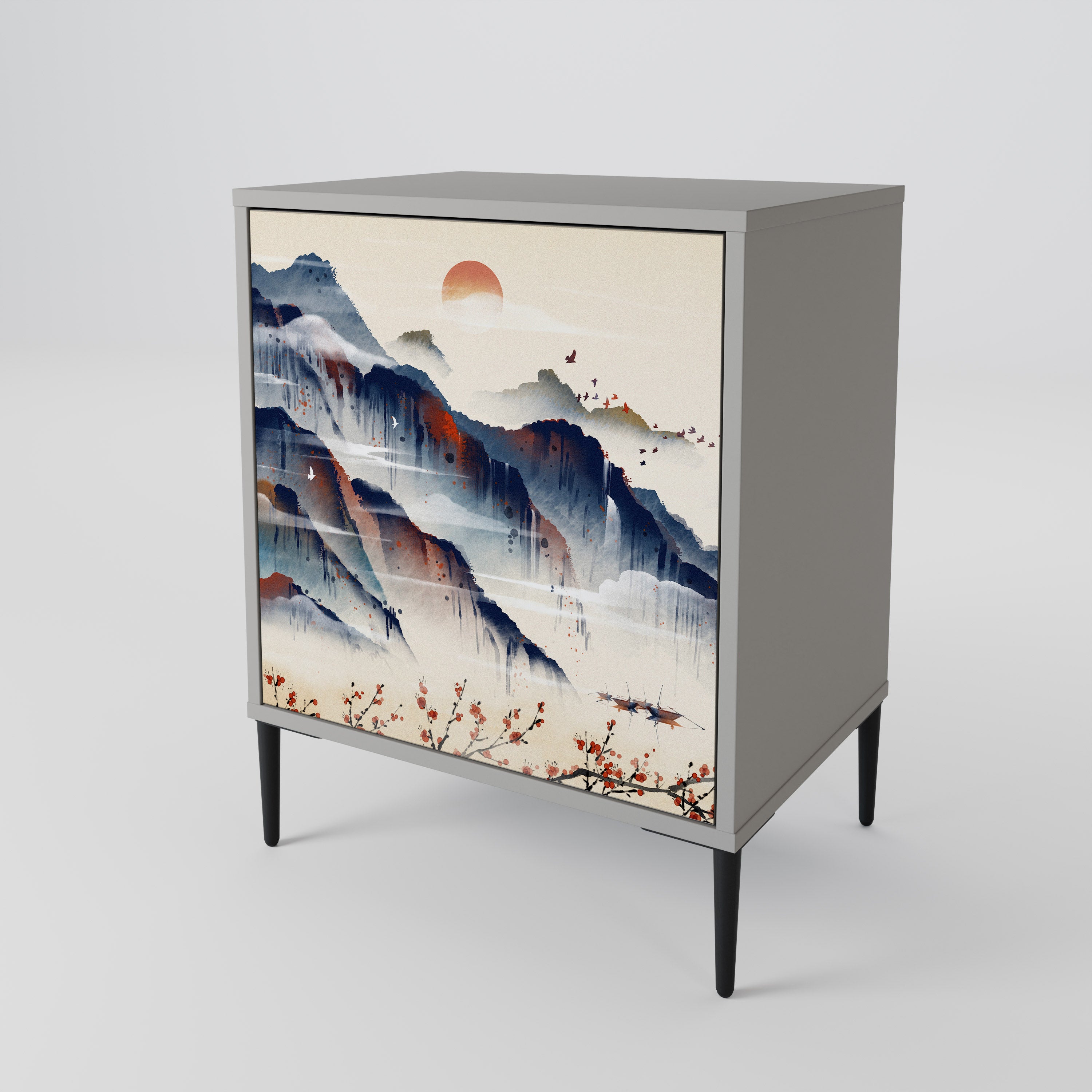 JAPANESE LANDSCAPE Sideboard mit 1 Tür in Grau