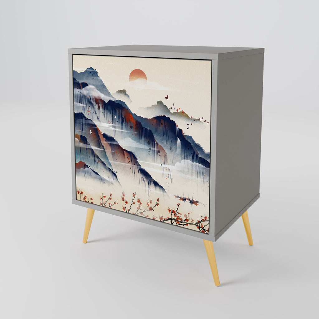 JAPANESE LANDSCAPE 1-Door Sideboard in Grey Finish