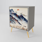 JAPANESE LANDSCAPE 1-Door Sideboard in Grey Finish
