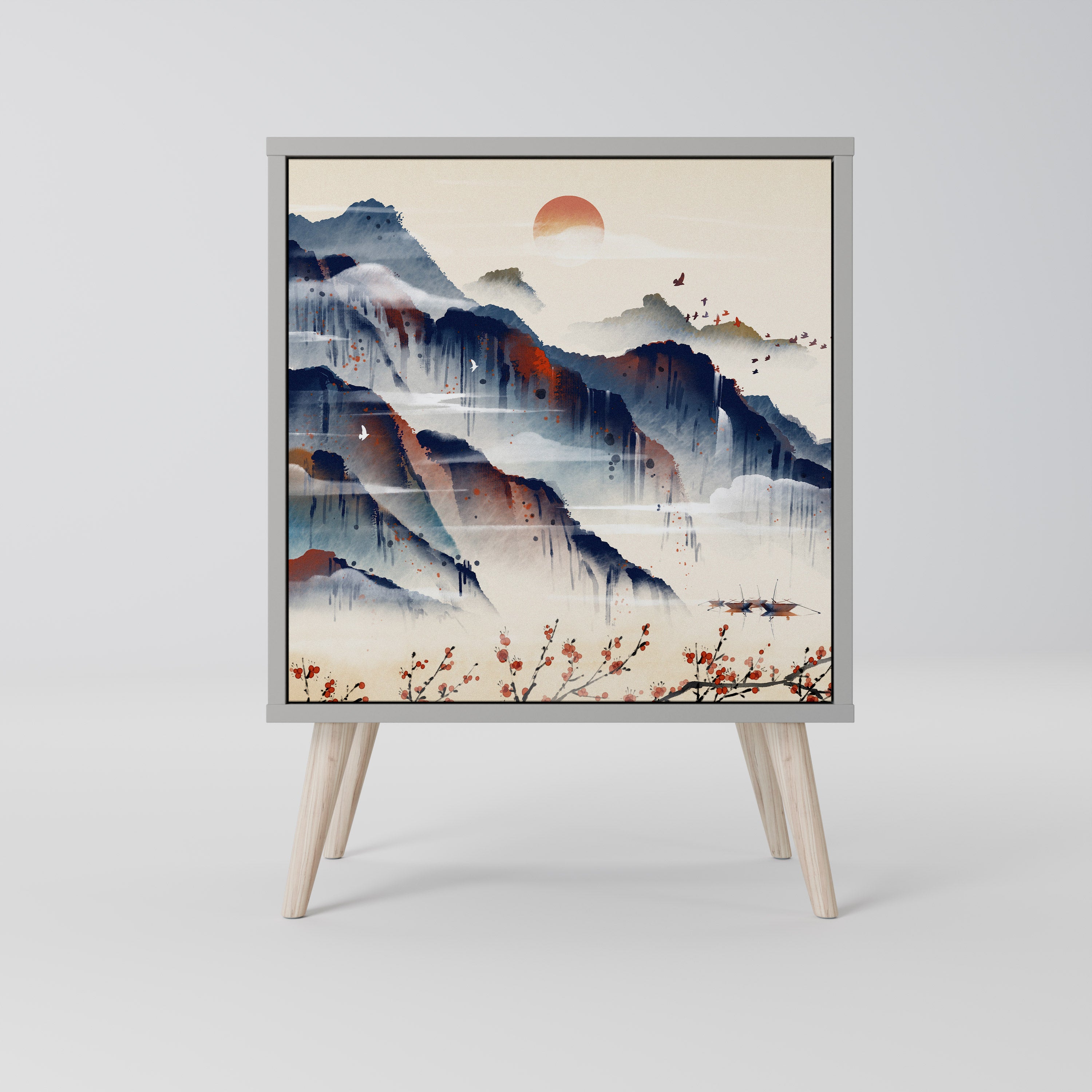 JAPANESE LANDSCAPE Sideboard mit 1 Tür in Grau