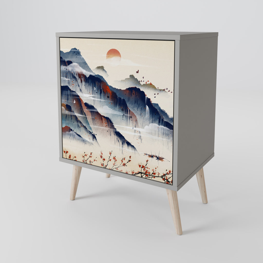 JAPANESE LANDSCAPE 1-Door Sideboard in Grey Finish