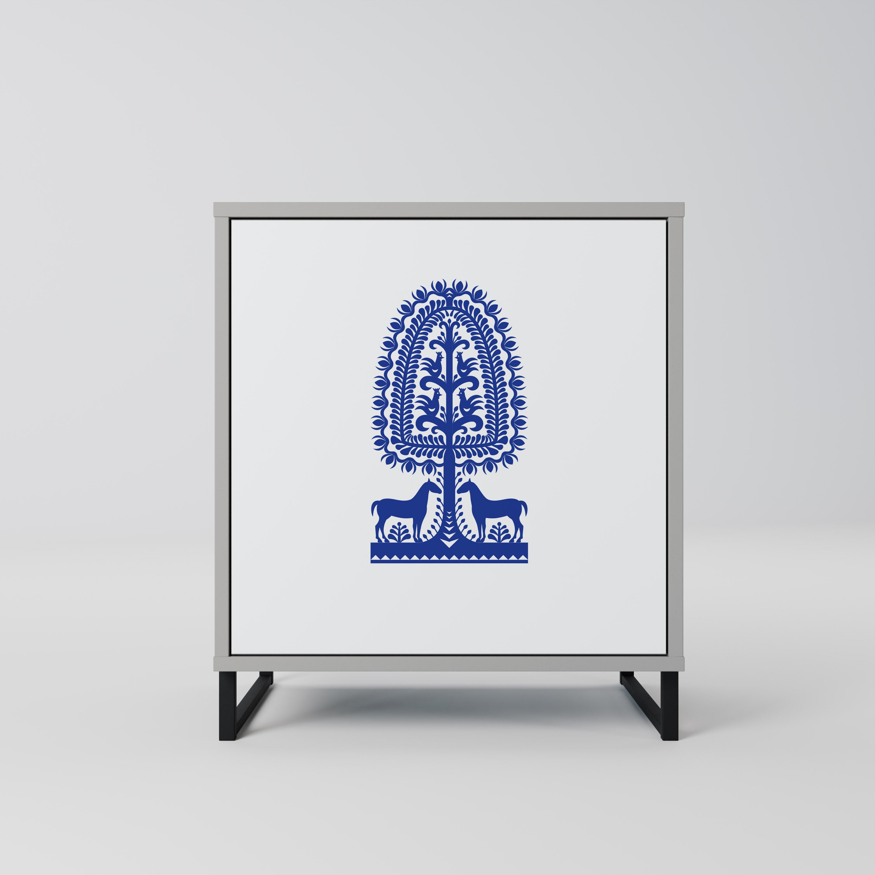 POLISH FOLK ART Sideboard mit 1 Tür in Grau