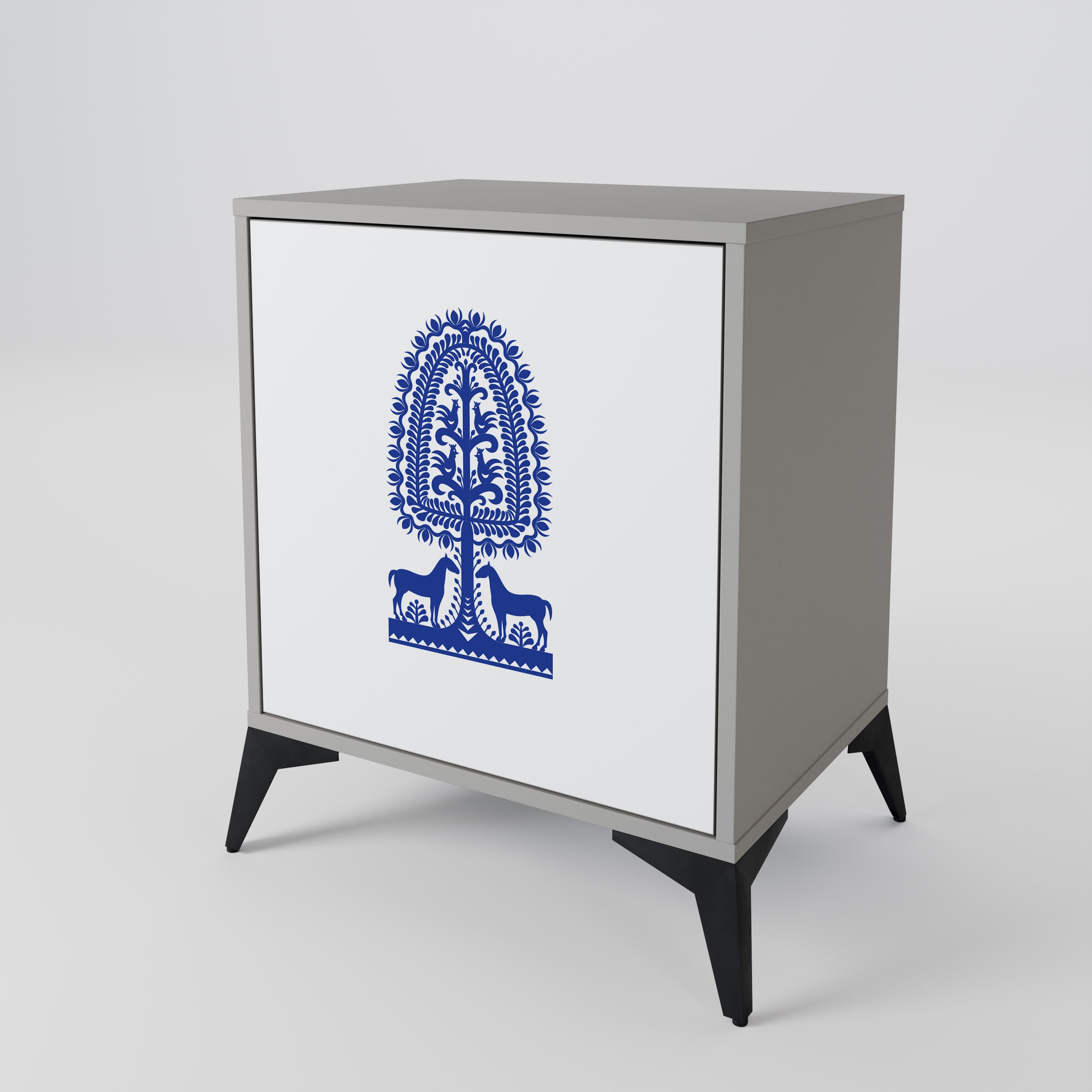 POLISH FOLK ART Sideboard mit 1 Tür in Grau