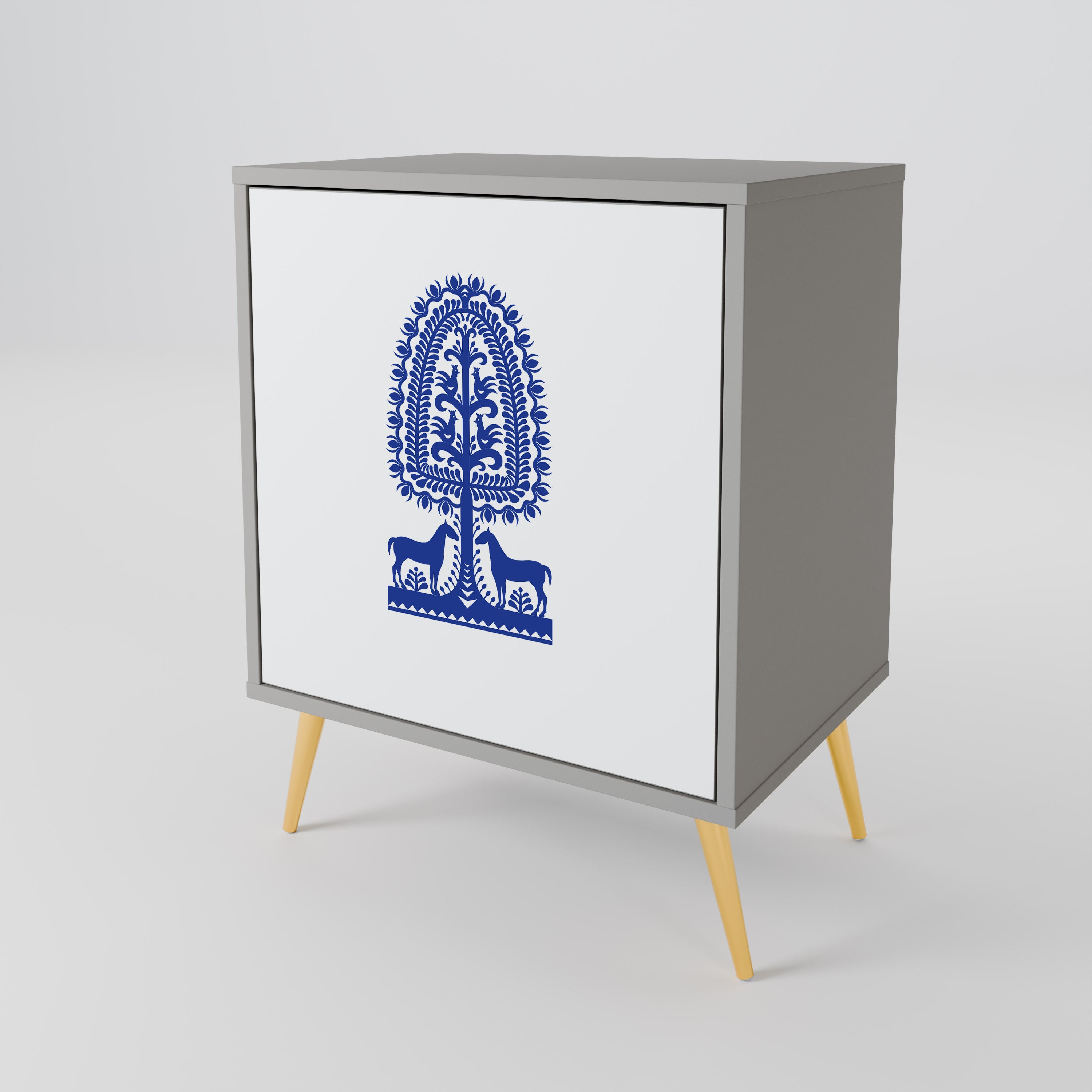 POLISH FOLK ART Sideboard mit 1 Tür in Grau