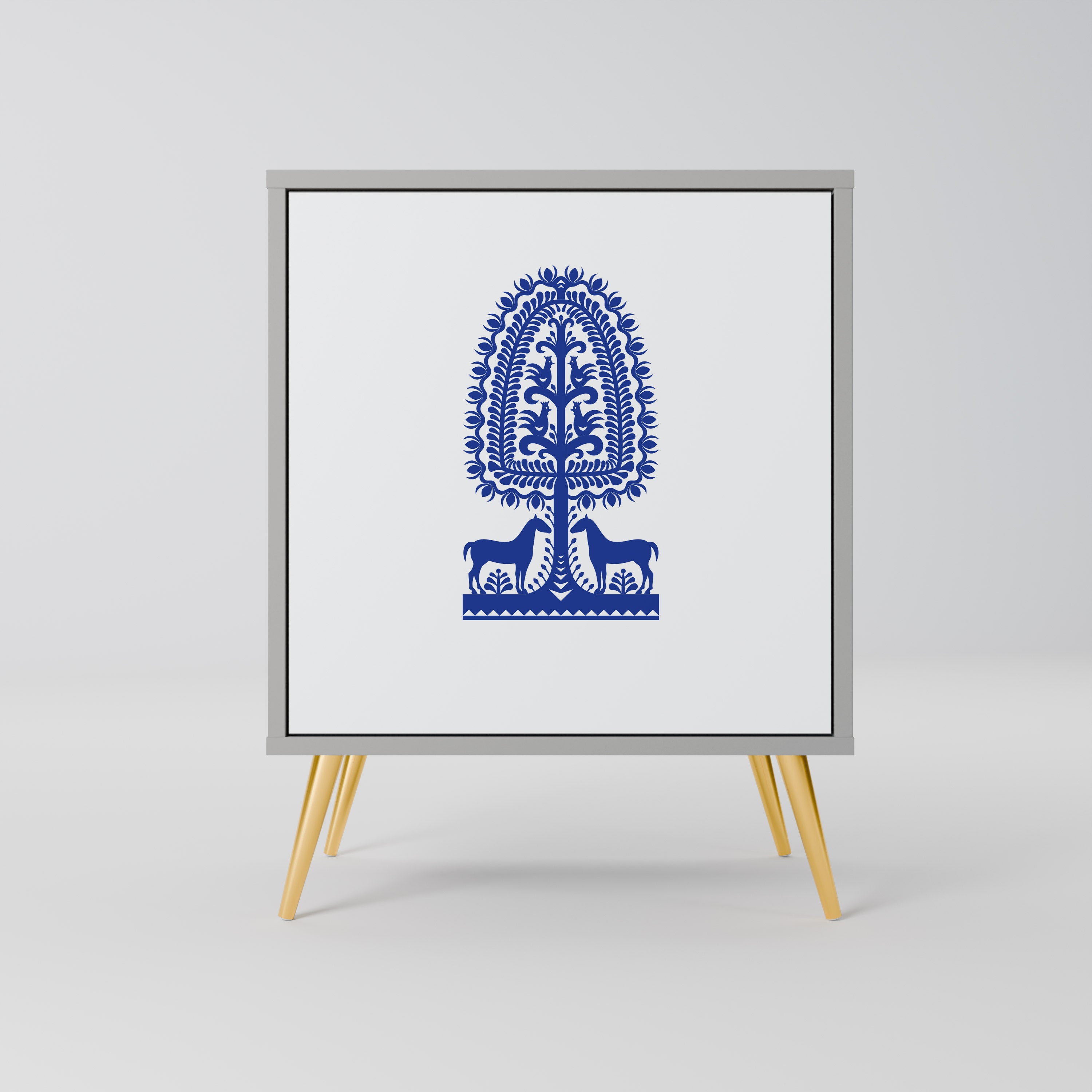 POLISH FOLK ART Sideboard mit 1 Tür in Grau