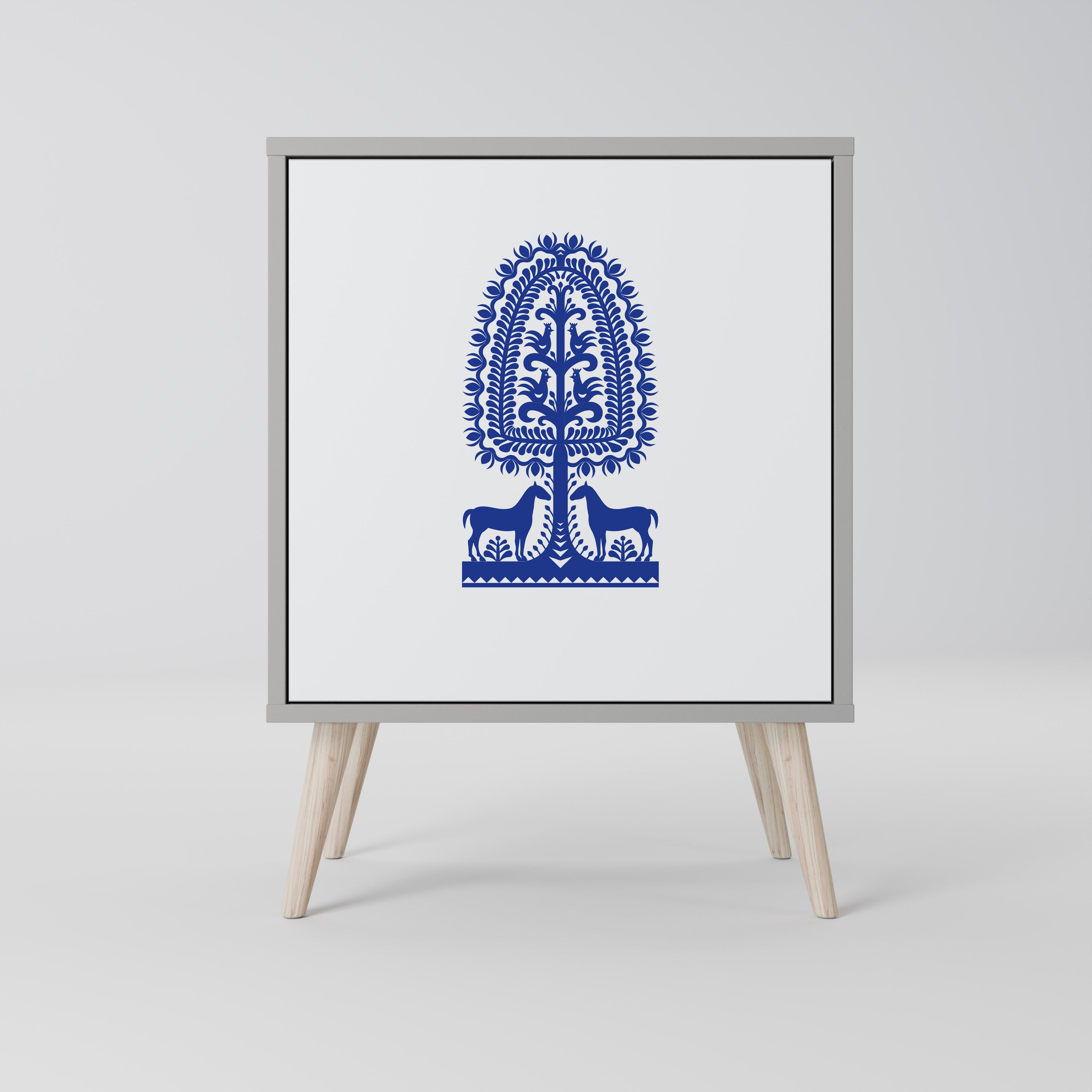 POLISH FOLK ART Sideboard mit 1 Tür in Grau