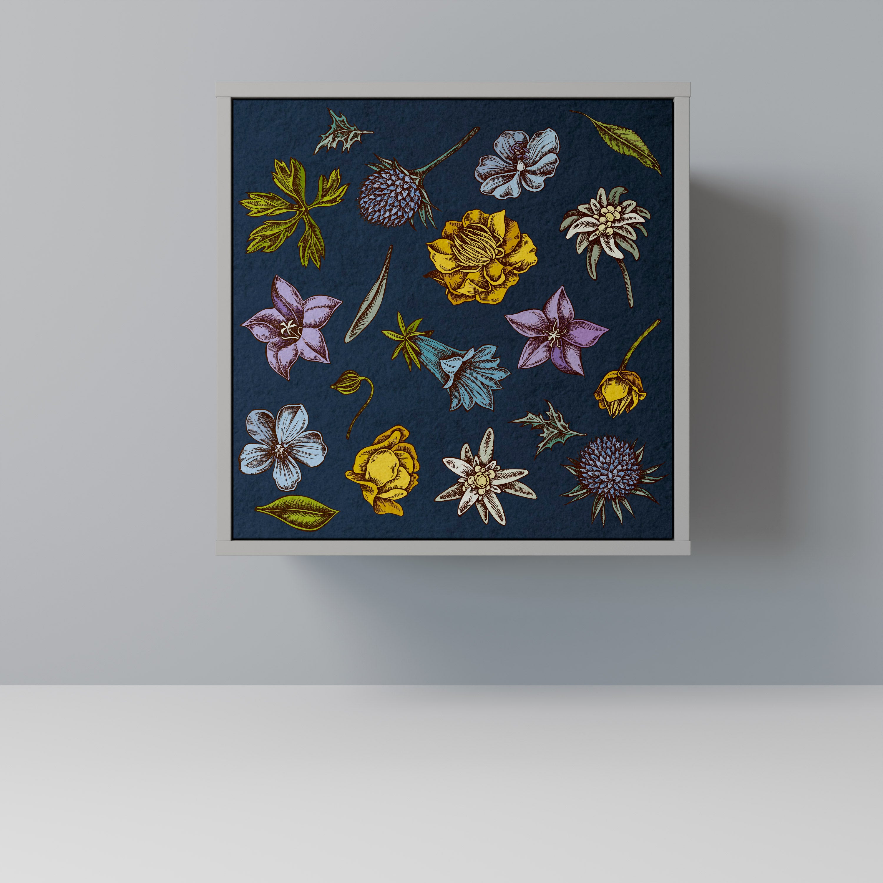 FLOWERS ON NAVY BLUE Sideboard mit 1 Tür in Grau
