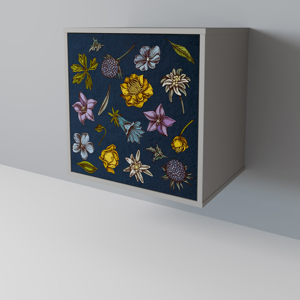 FLOWERS ON NAVY BLUE Sideboard mit 1 Tür in Grau