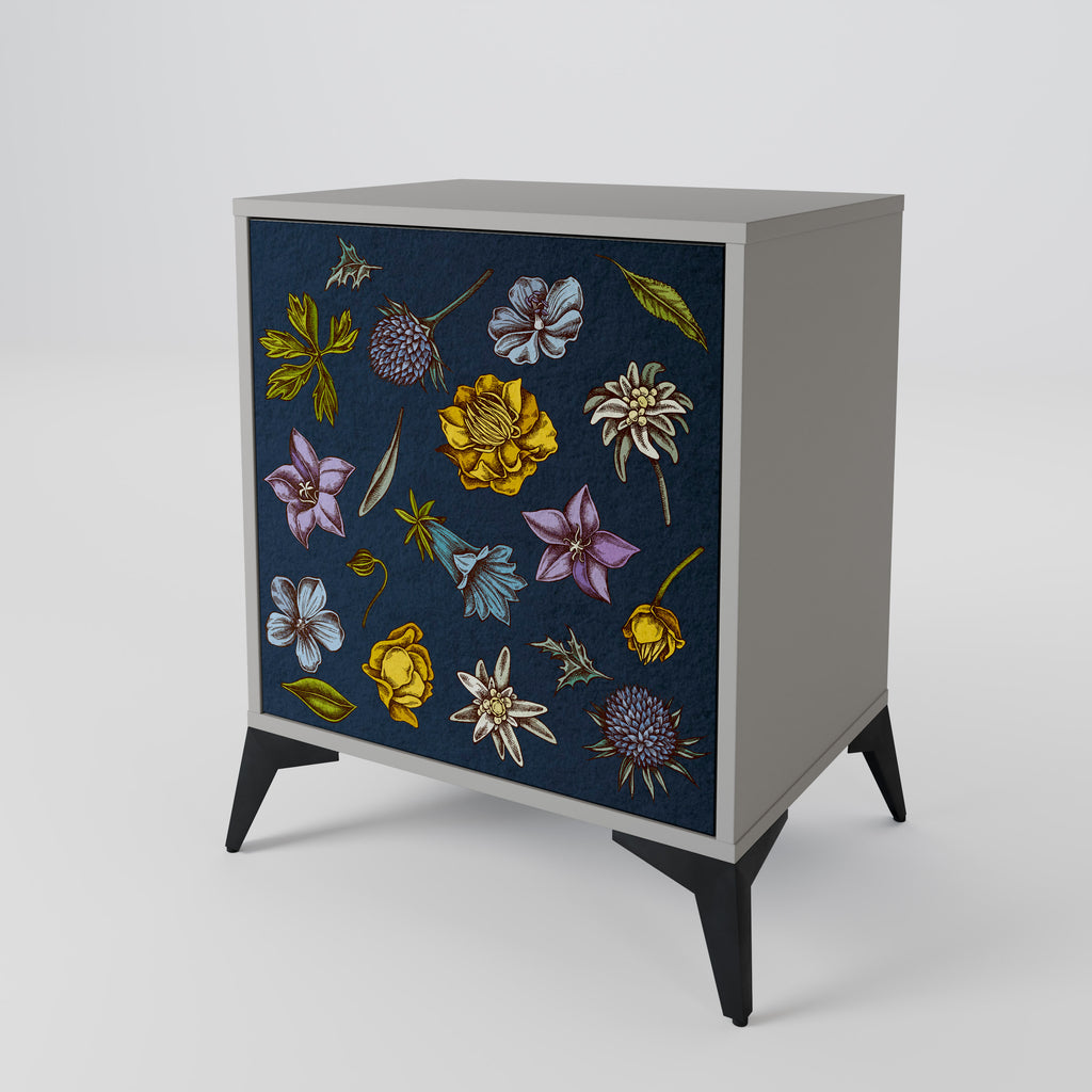 FLOWERS ON NAVY BLUE Sideboard mit 1 Tür in Grau