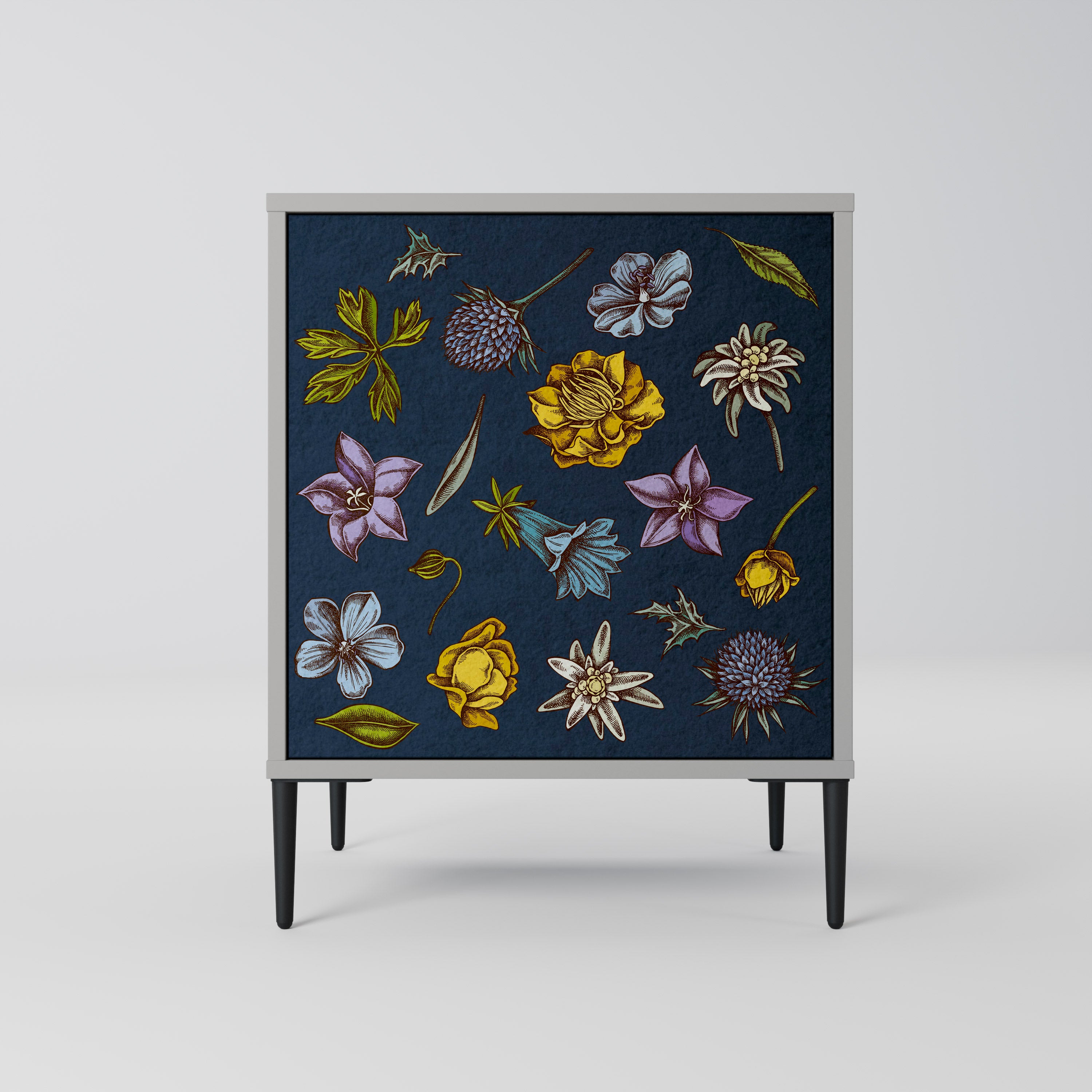 FLOWERS ON NAVY BLUE Sideboard mit 1 Tür in Grau