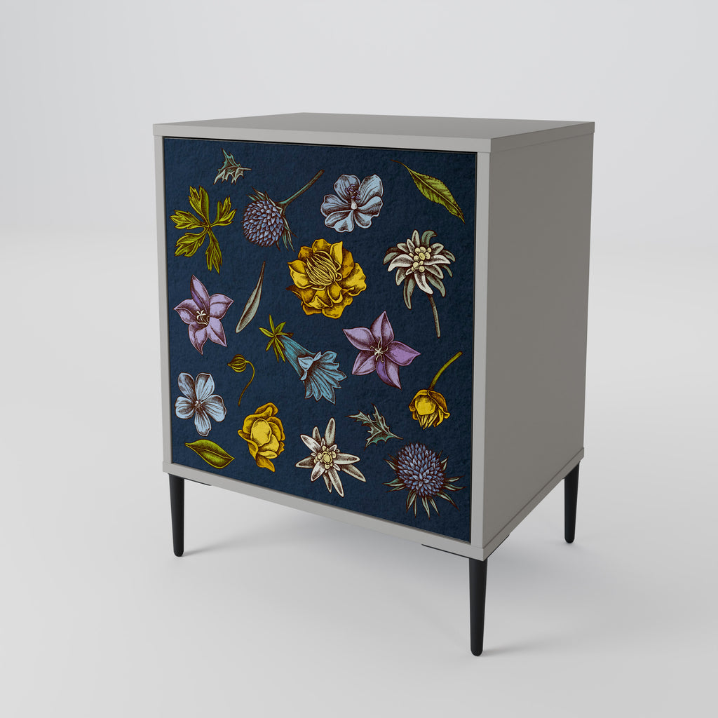 FLOWERS ON NAVY BLUE Sideboard mit 1 Tür in Grau