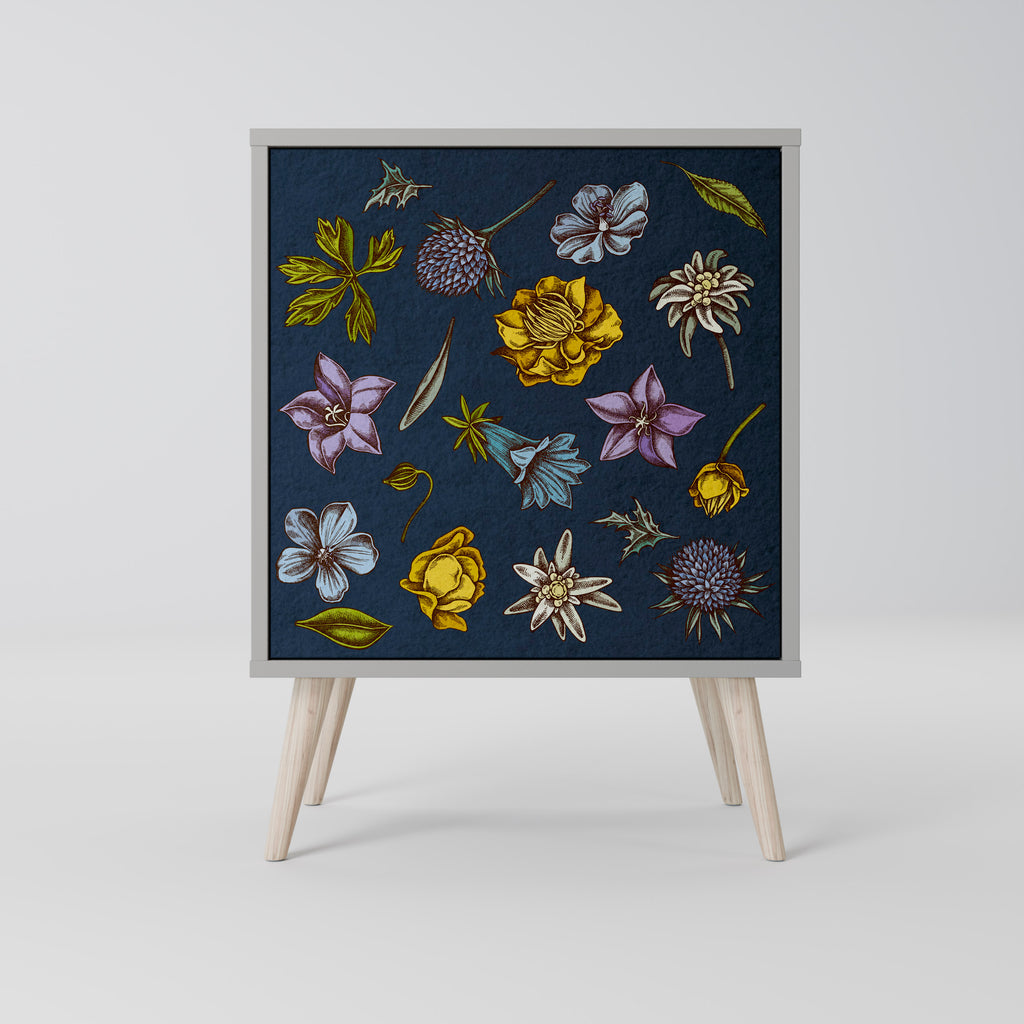 FLOWERS ON NAVY BLUE Sideboard mit 1 Tür in Grau