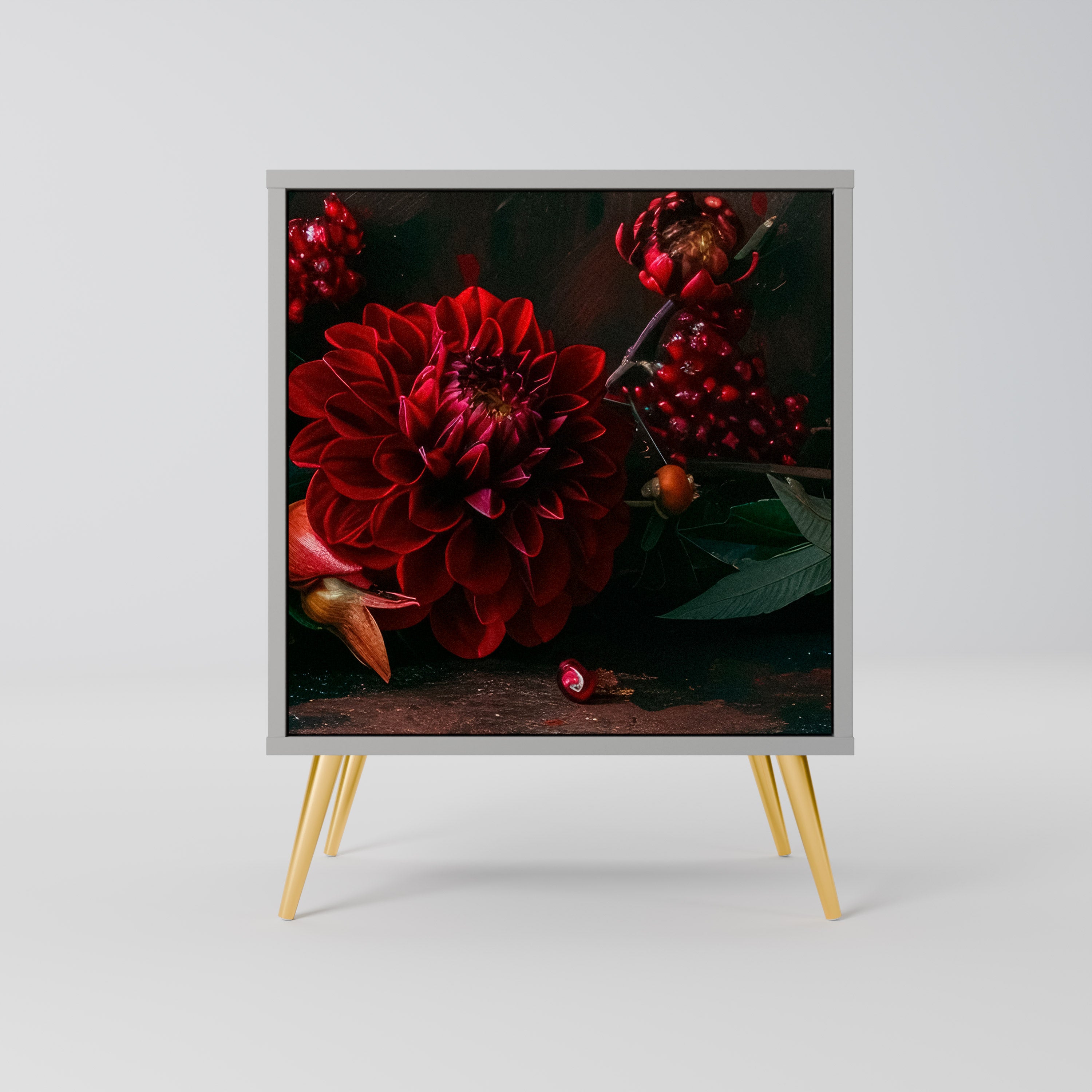 DAHLIAS AND POMEGRANATES Sideboard mit 1 Tür in Grau