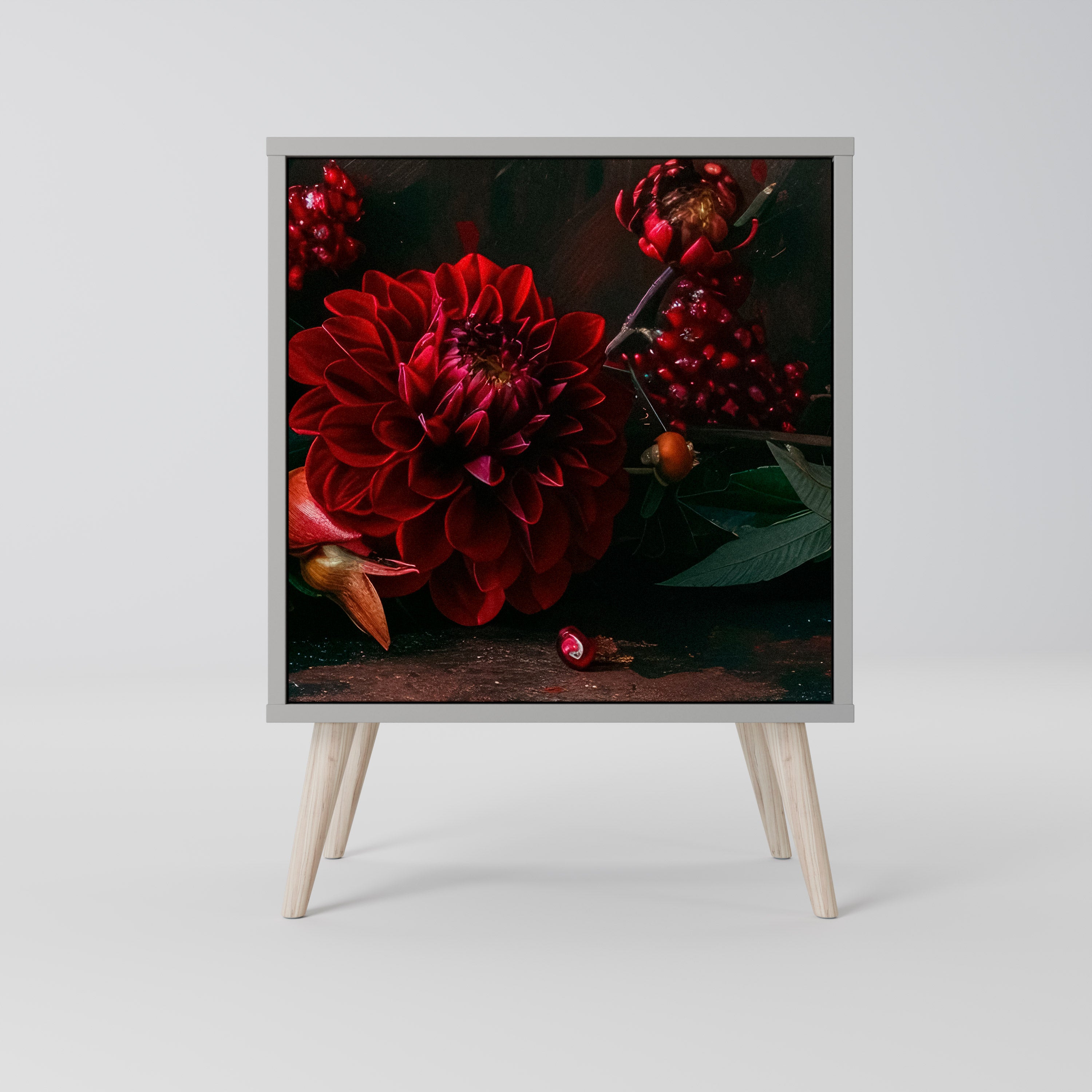 DAHLIAS AND POMEGRANATES Sideboard mit 1 Tür in Grau