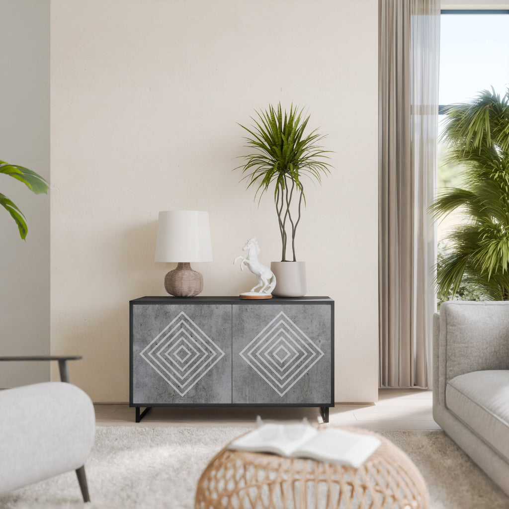POLYGONAL ARTISTRY Sideboard mit 2 Türen in Schwarz