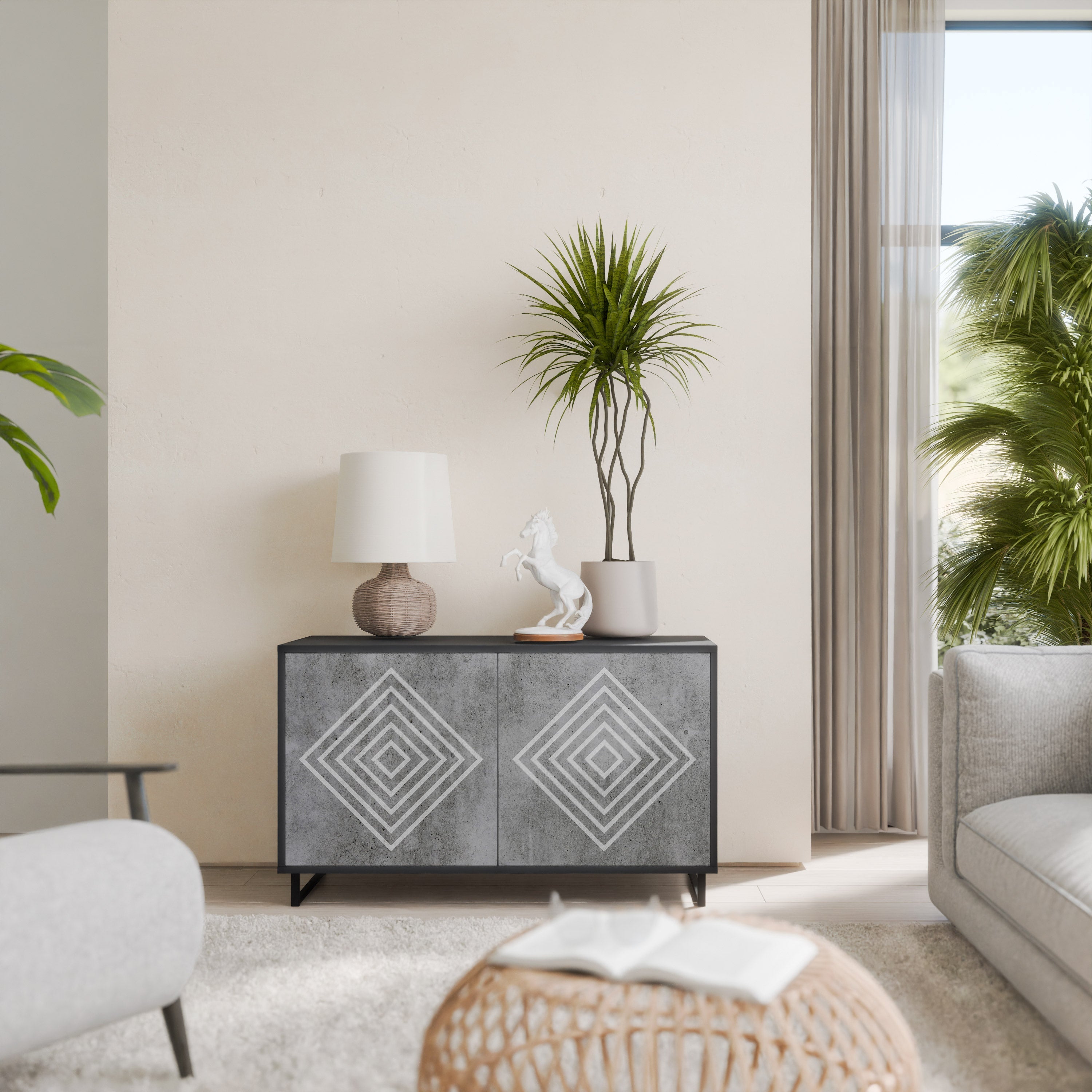 POLYGONAL ARTISTRY Sideboard mit 2 Türen in Schwarz