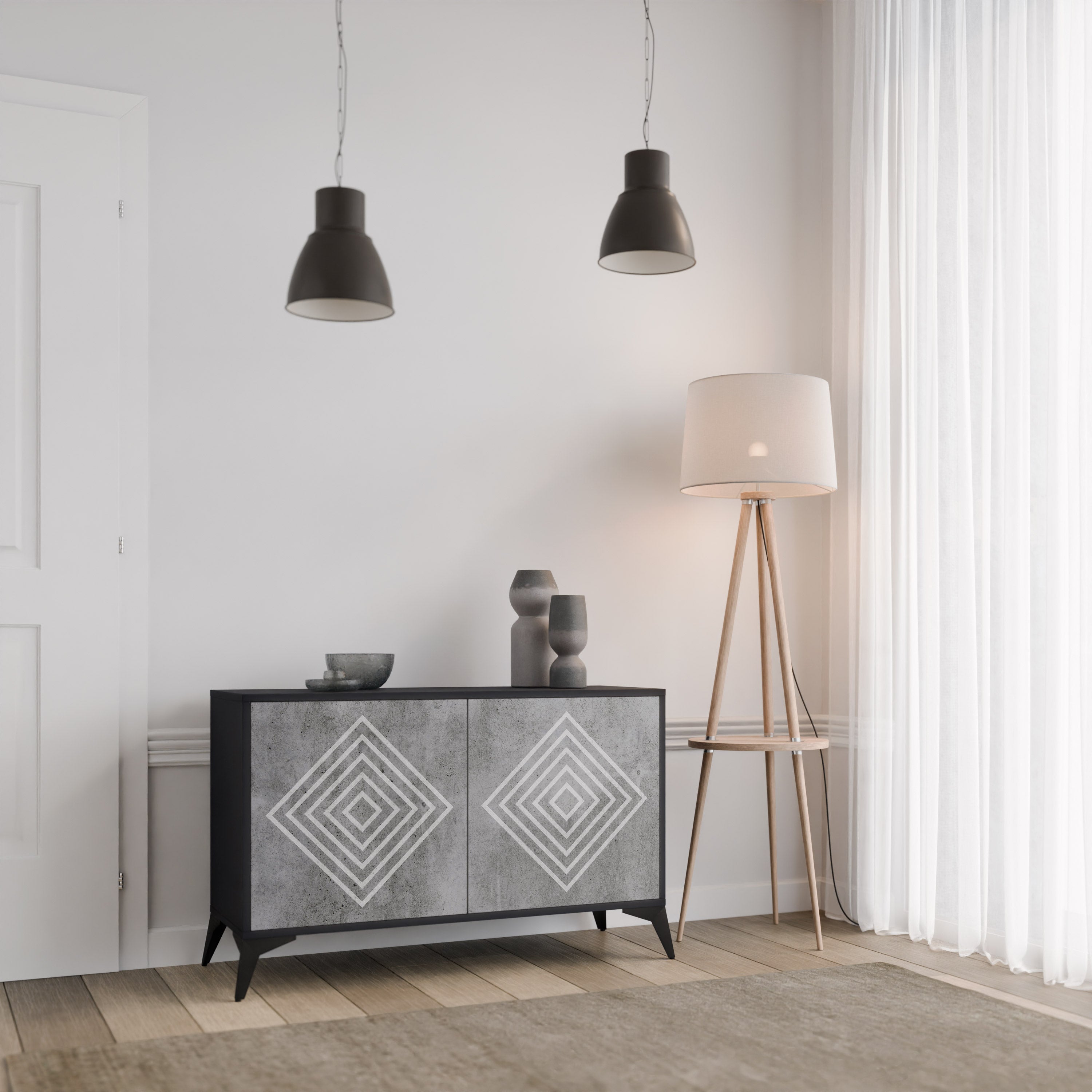 POLYGONAL ARTISTRY Sideboard mit 2 Türen in Schwarz
