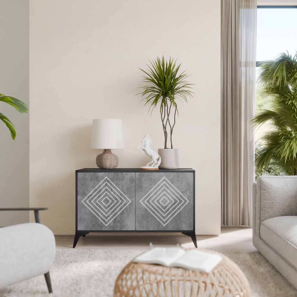 POLYGONAL ARTISTRY Sideboard mit 2 Türen in Schwarz