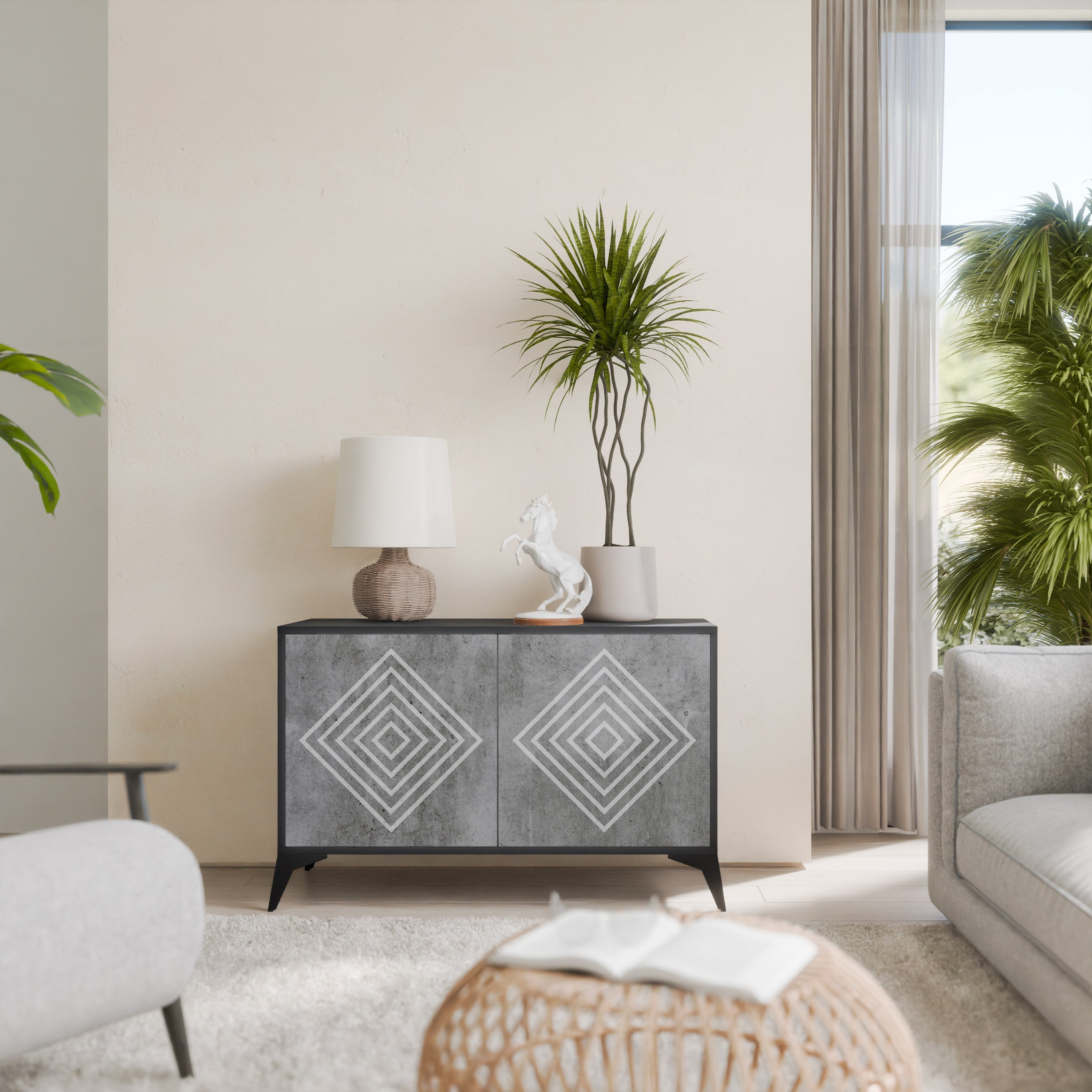 POLYGONAL ARTISTRY Sideboard mit 2 Türen in Schwarz