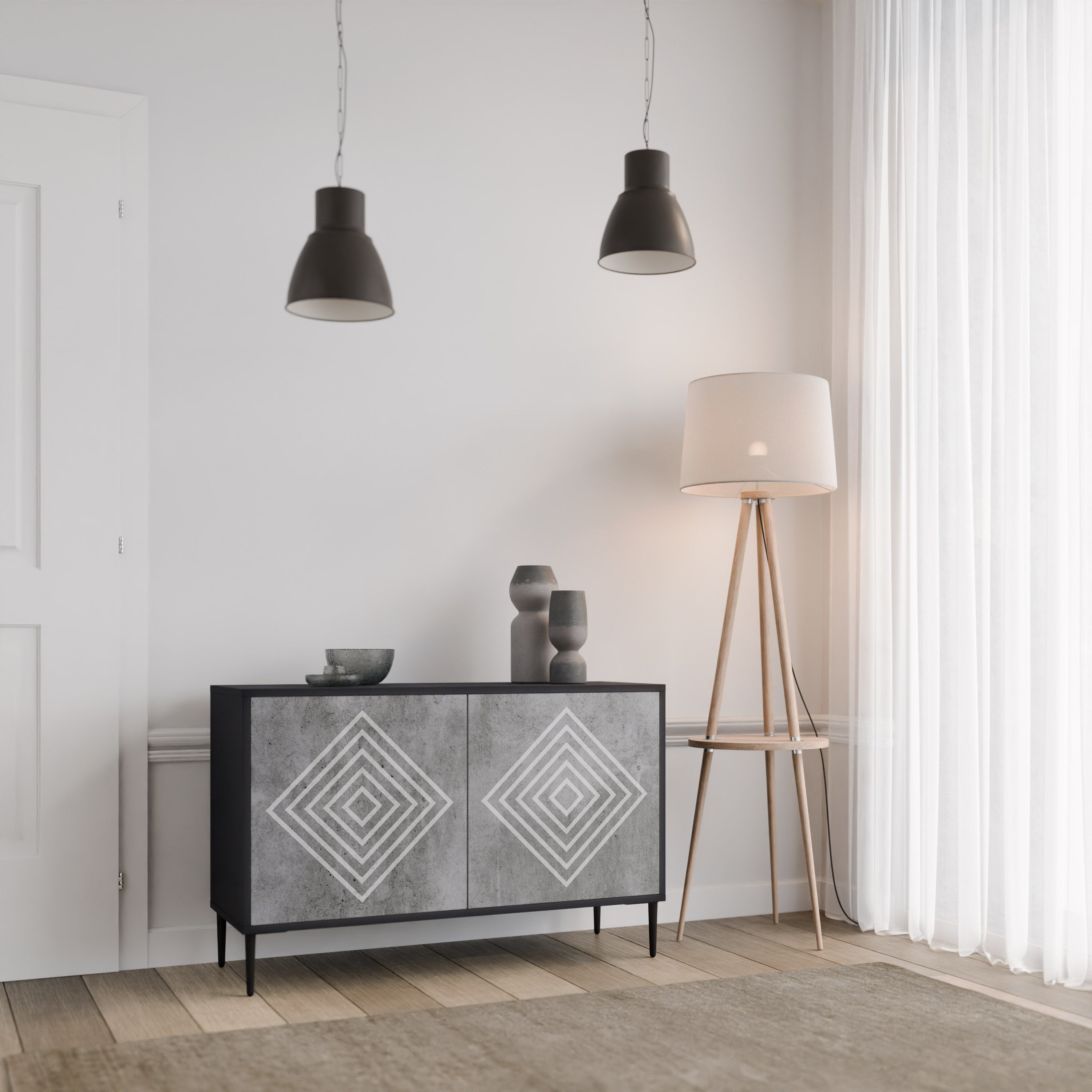 POLYGONAL ARTISTRY Sideboard mit 2 Türen in Schwarz
