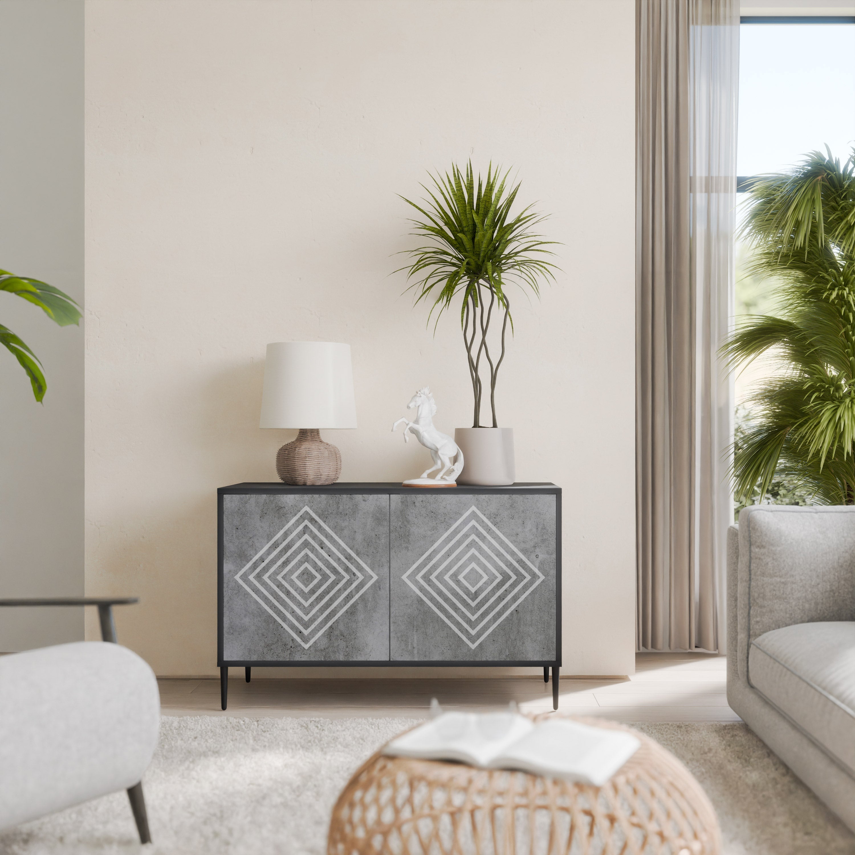 POLYGONAL ARTISTRY Sideboard mit 2 Türen in Schwarz