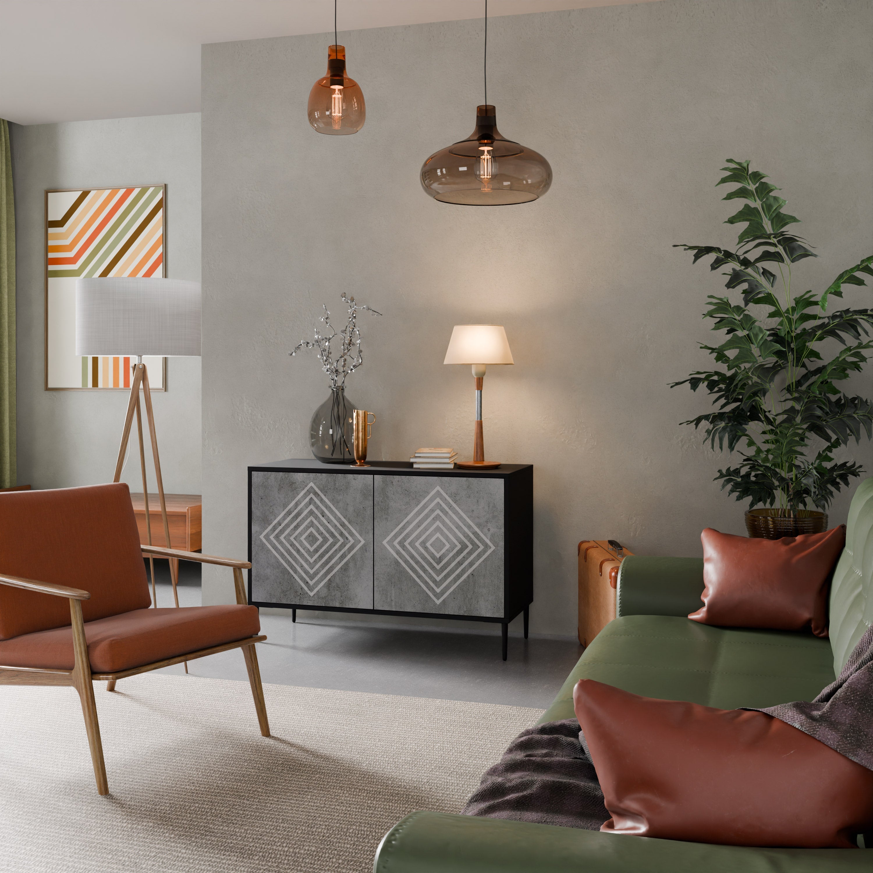POLYGONAL ARTISTRY Sideboard mit 2 Türen in Schwarz