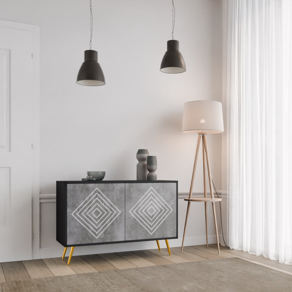POLYGONAL ARTISTRY Sideboard mit 2 Türen in Schwarz