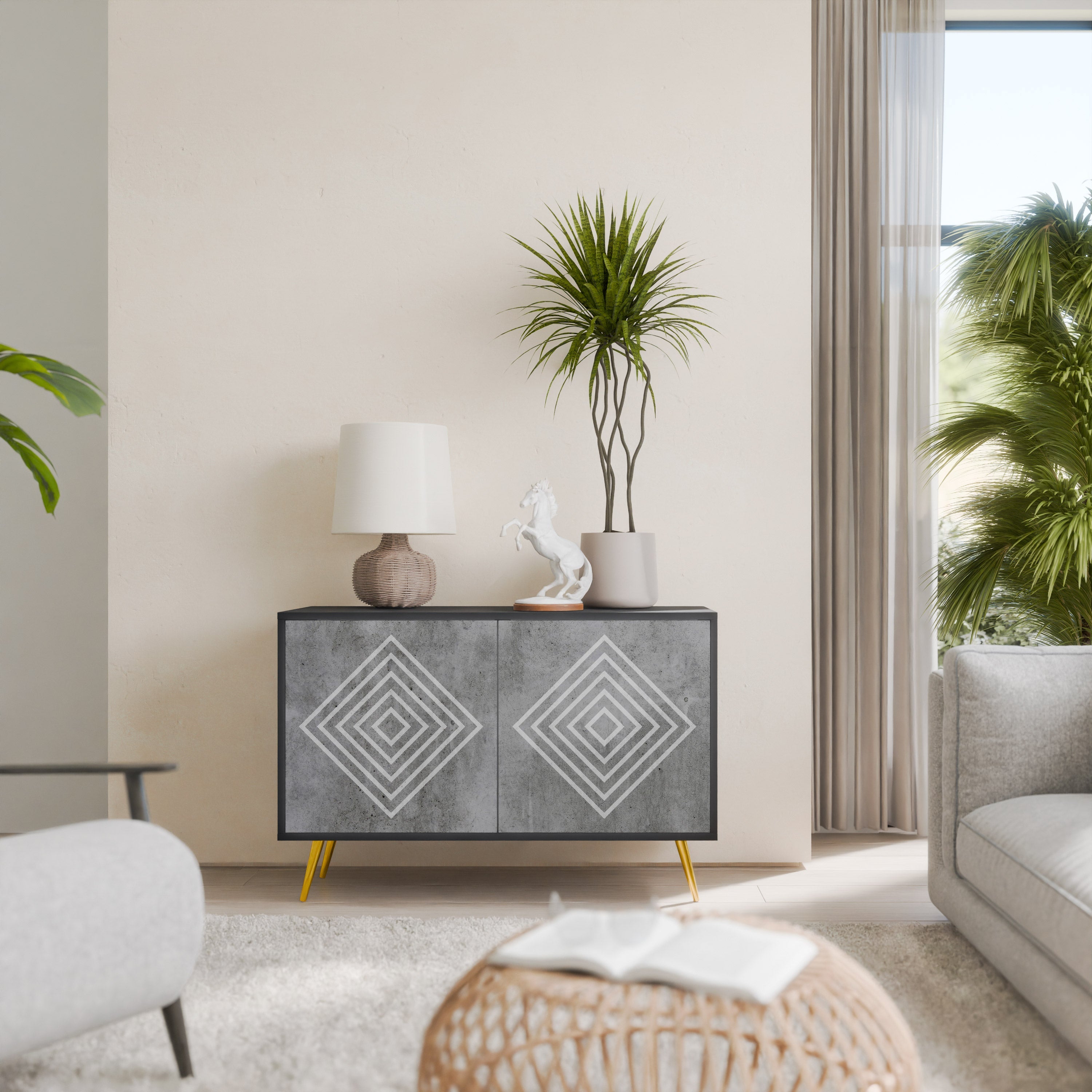 POLYGONAL ARTISTRY Sideboard mit 2 Türen in Schwarz