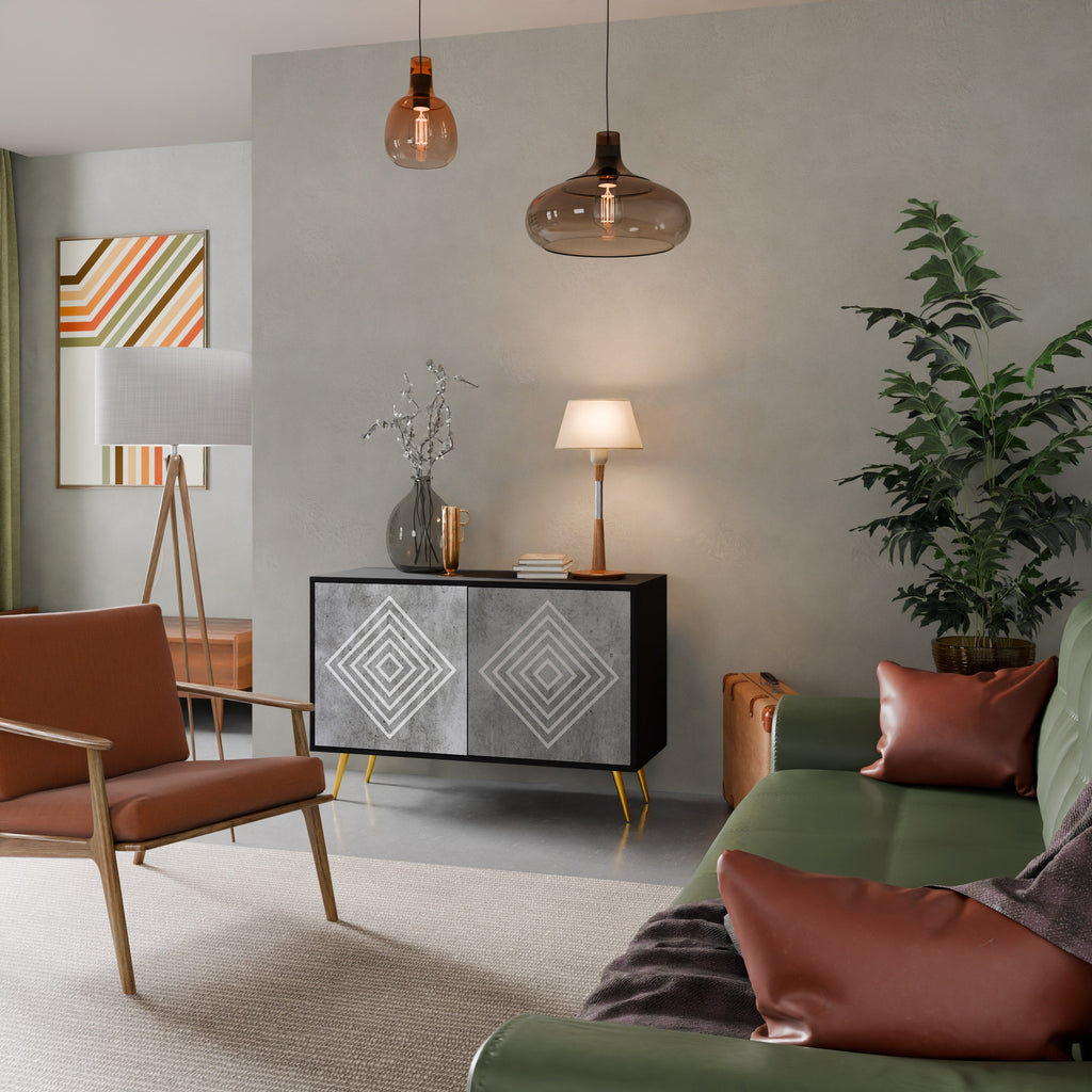 POLYGONAL ARTISTRY Sideboard mit 2 Türen in Schwarz