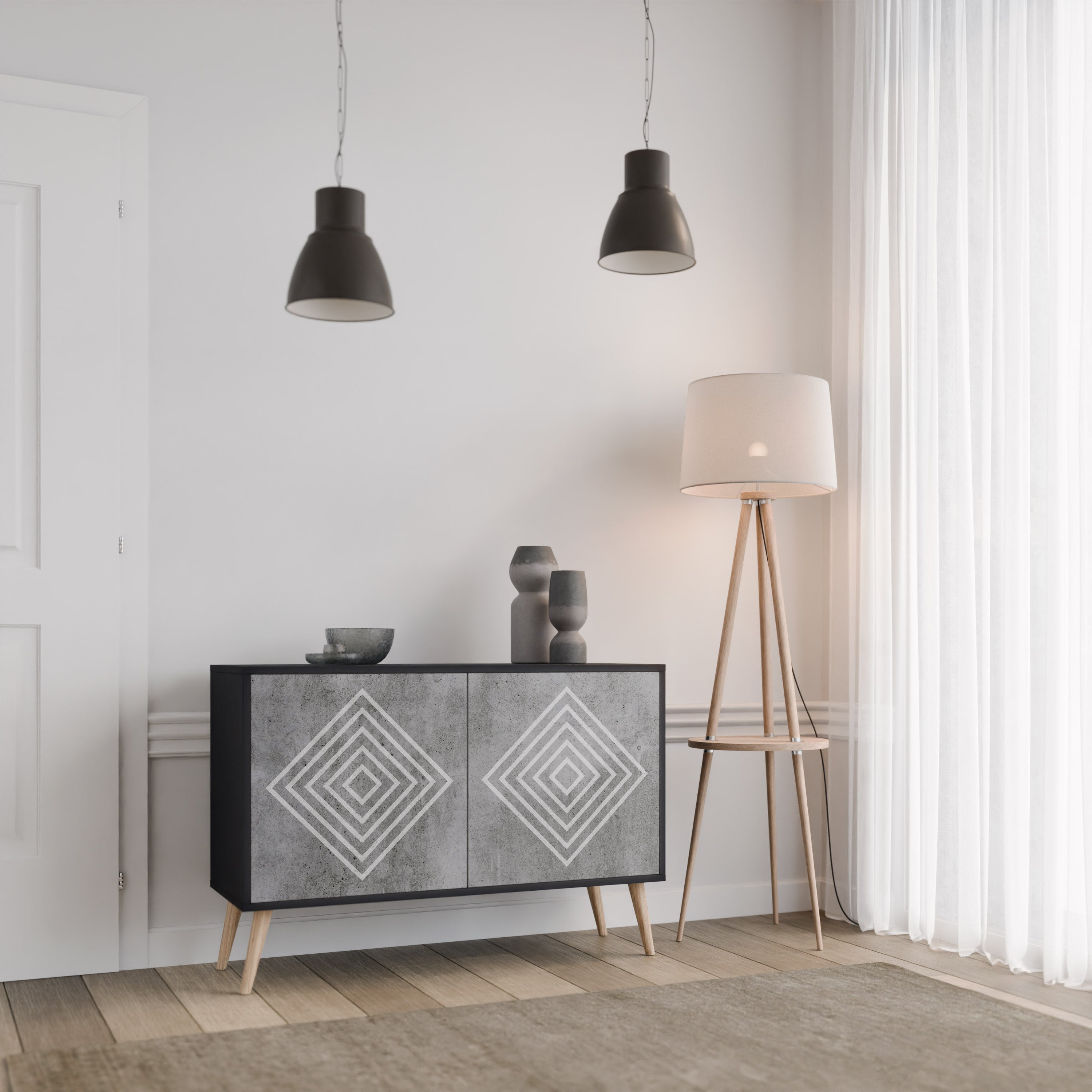 POLYGONAL ARTISTRY Sideboard mit 2 Türen in Schwarz