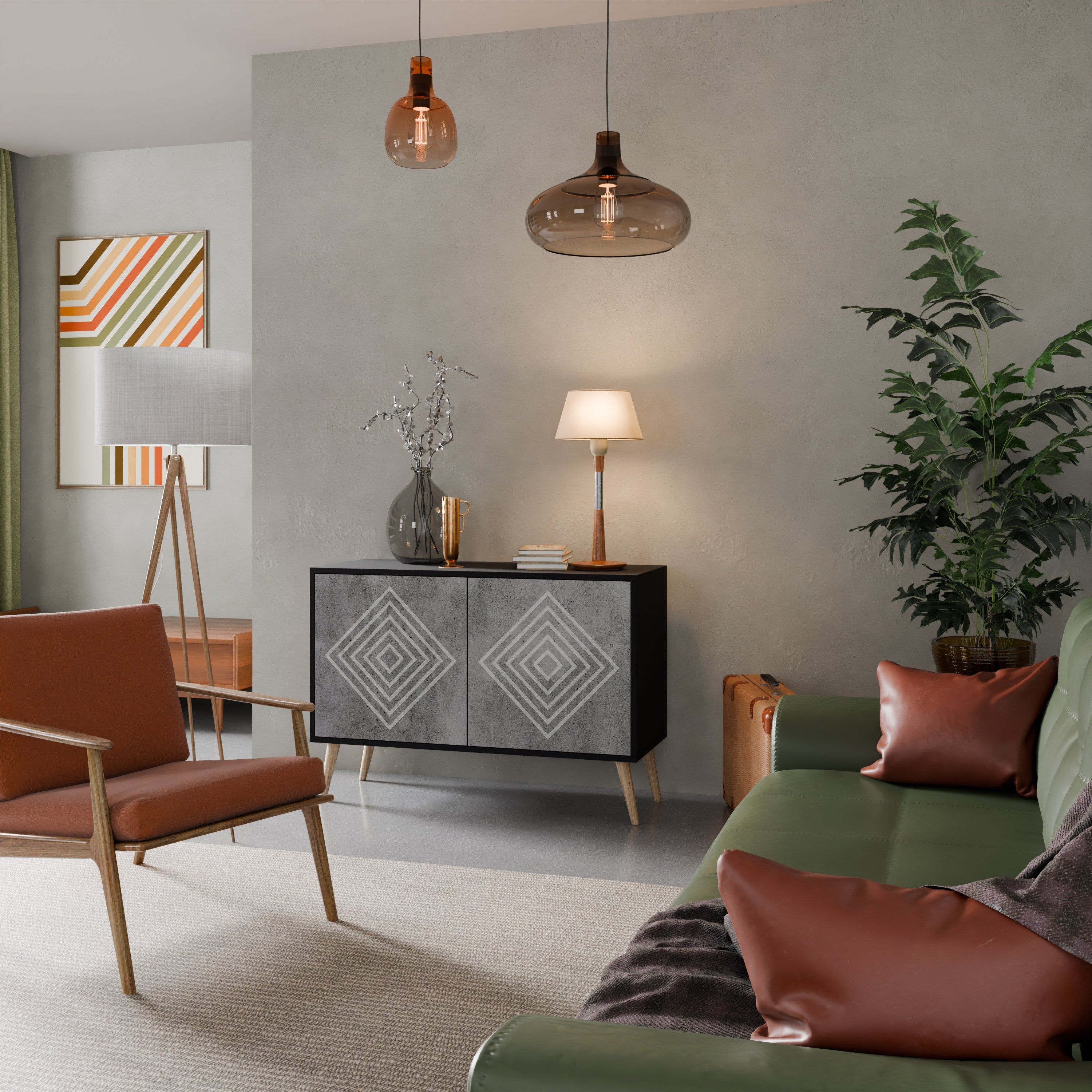 POLYGONAL ARTISTRY Sideboard mit 2 Türen in Schwarz