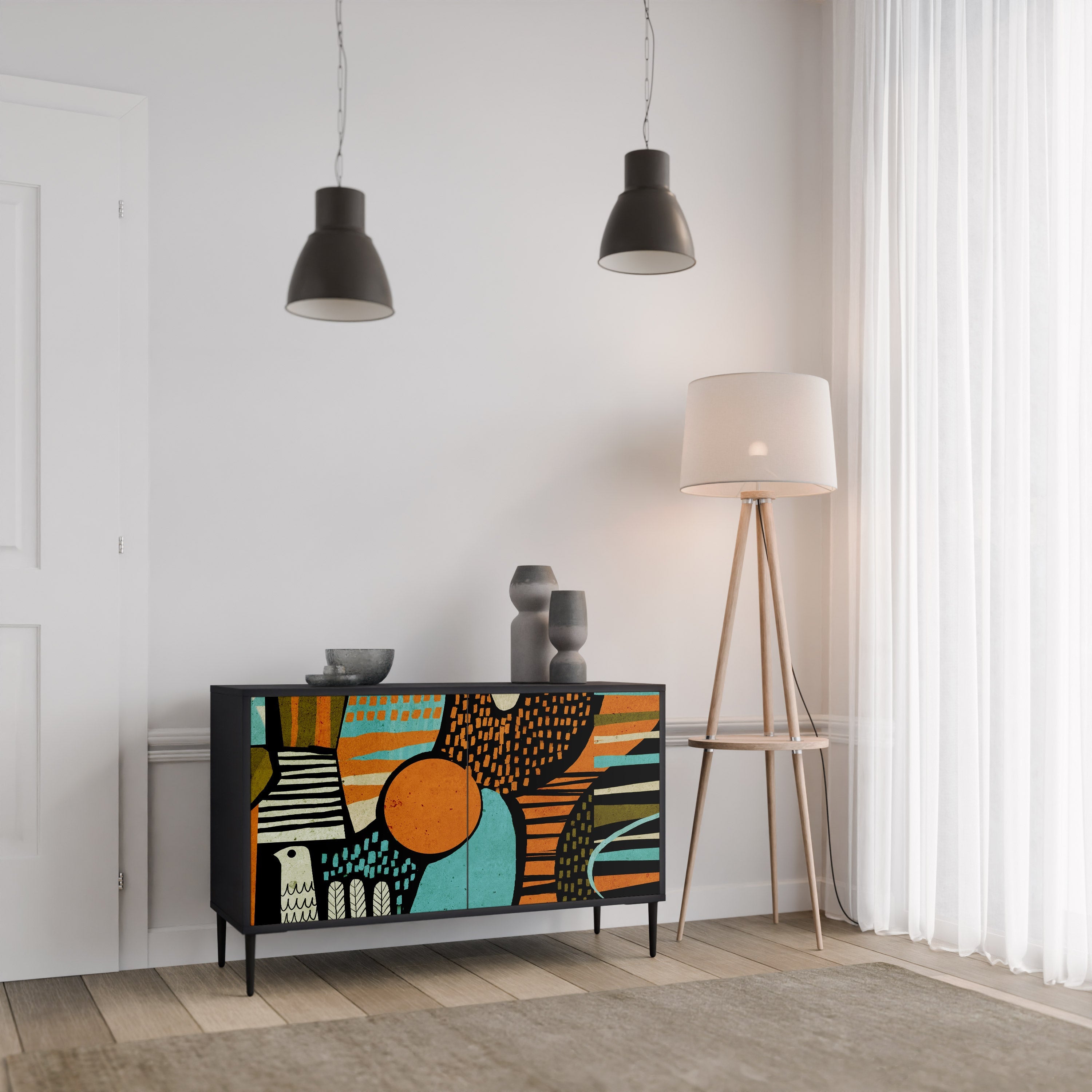GEODE GLIMMER Sideboard mit 2 Türen in Schwarz