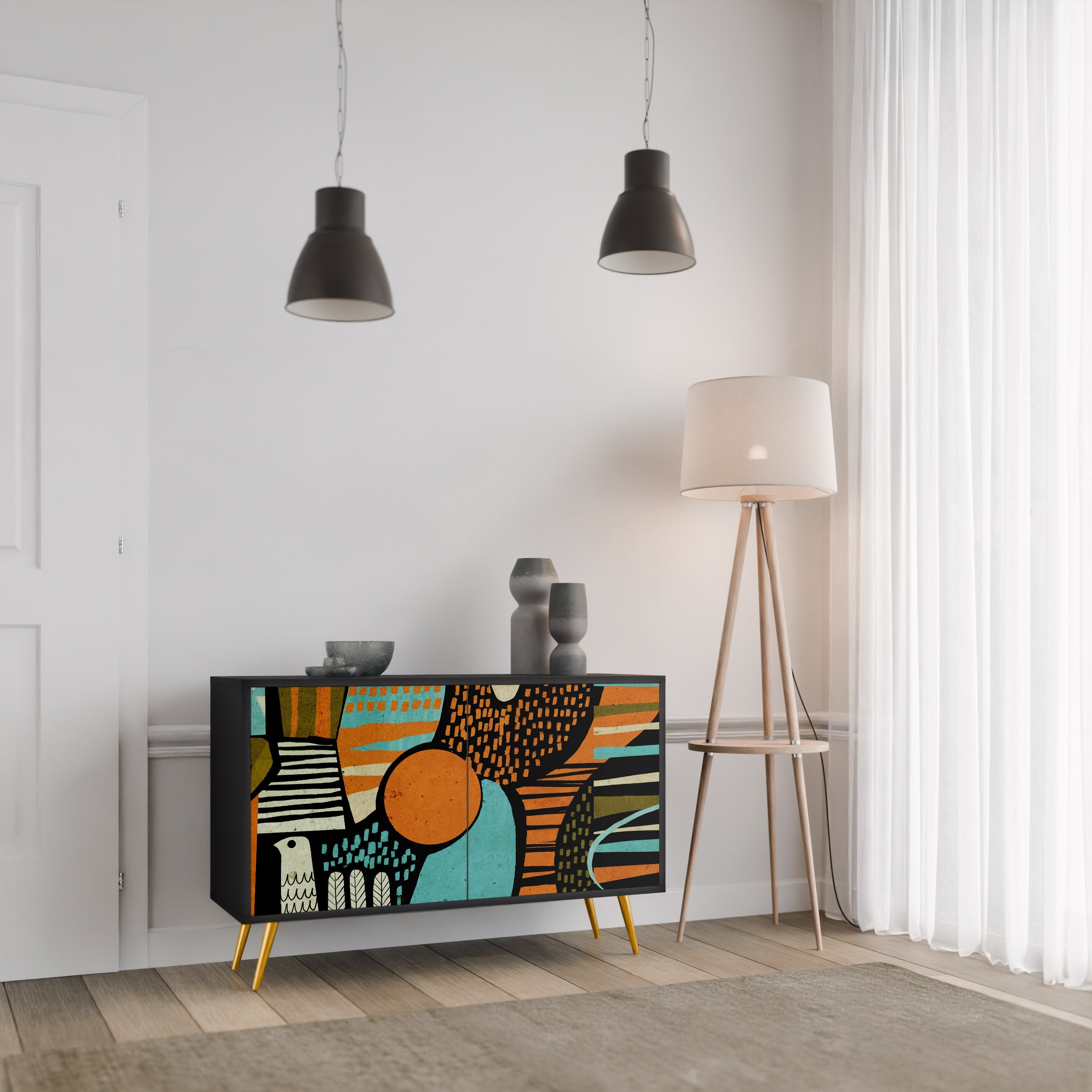 GEODE GLIMMER Sideboard mit 2 Türen in Schwarz
