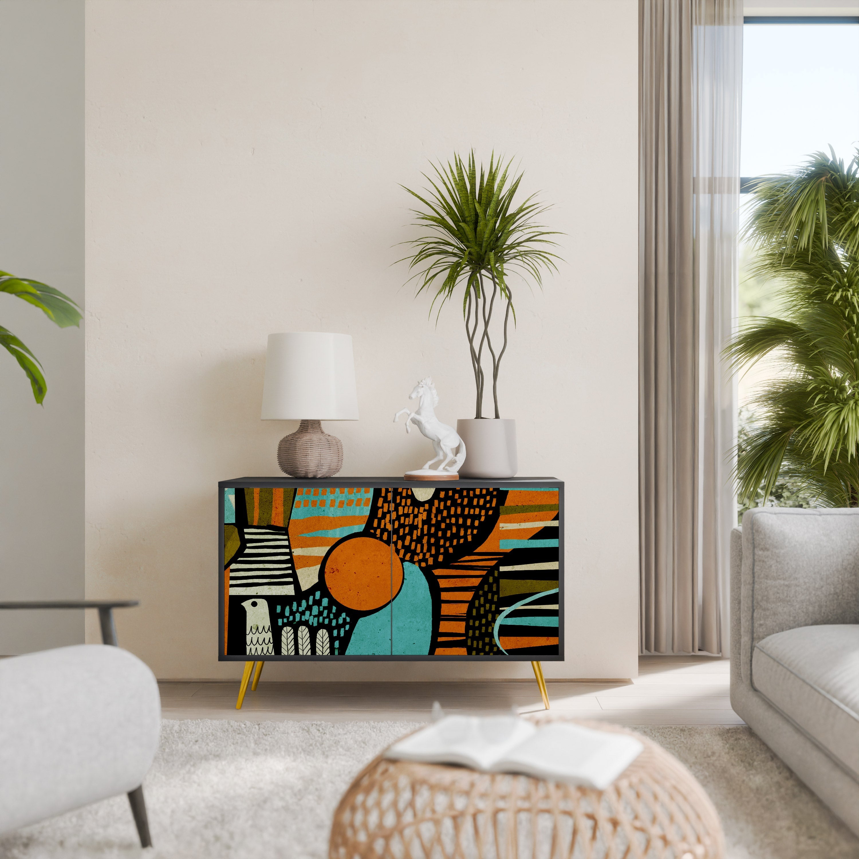 GEODE GLIMMER Sideboard mit 2 Türen in Schwarz