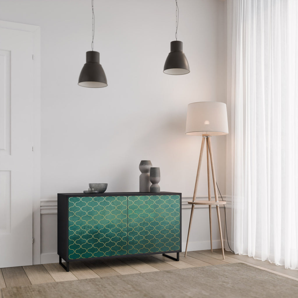 TESSELATED GREENERY Sideboard mit 2 Türen in Schwarz